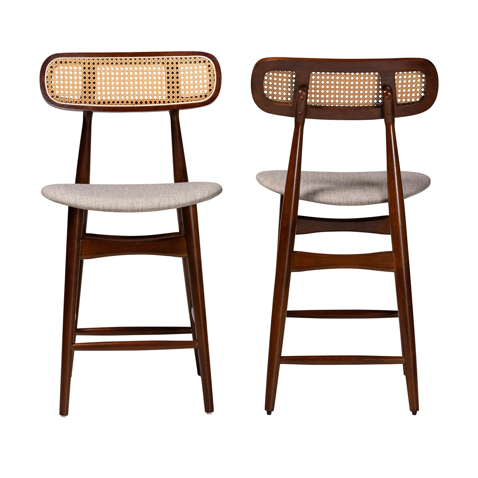 Baxton Studio Tarana Mid-Century Modern Grey Fabric and Walnut Brown Finished Wood 2-Piece Counter Stool Set - Image 3