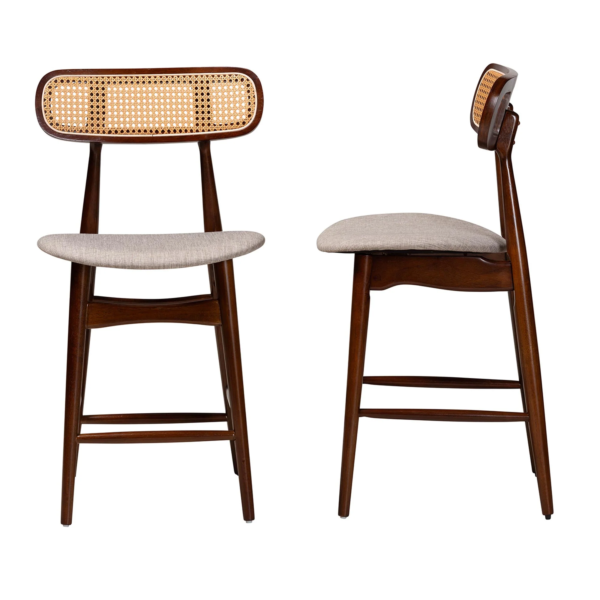 Baxton Studio Tarana Mid-Century Modern Grey Fabric and Walnut Brown Finished Wood 2-Piece Counter Stool Set - Image 4