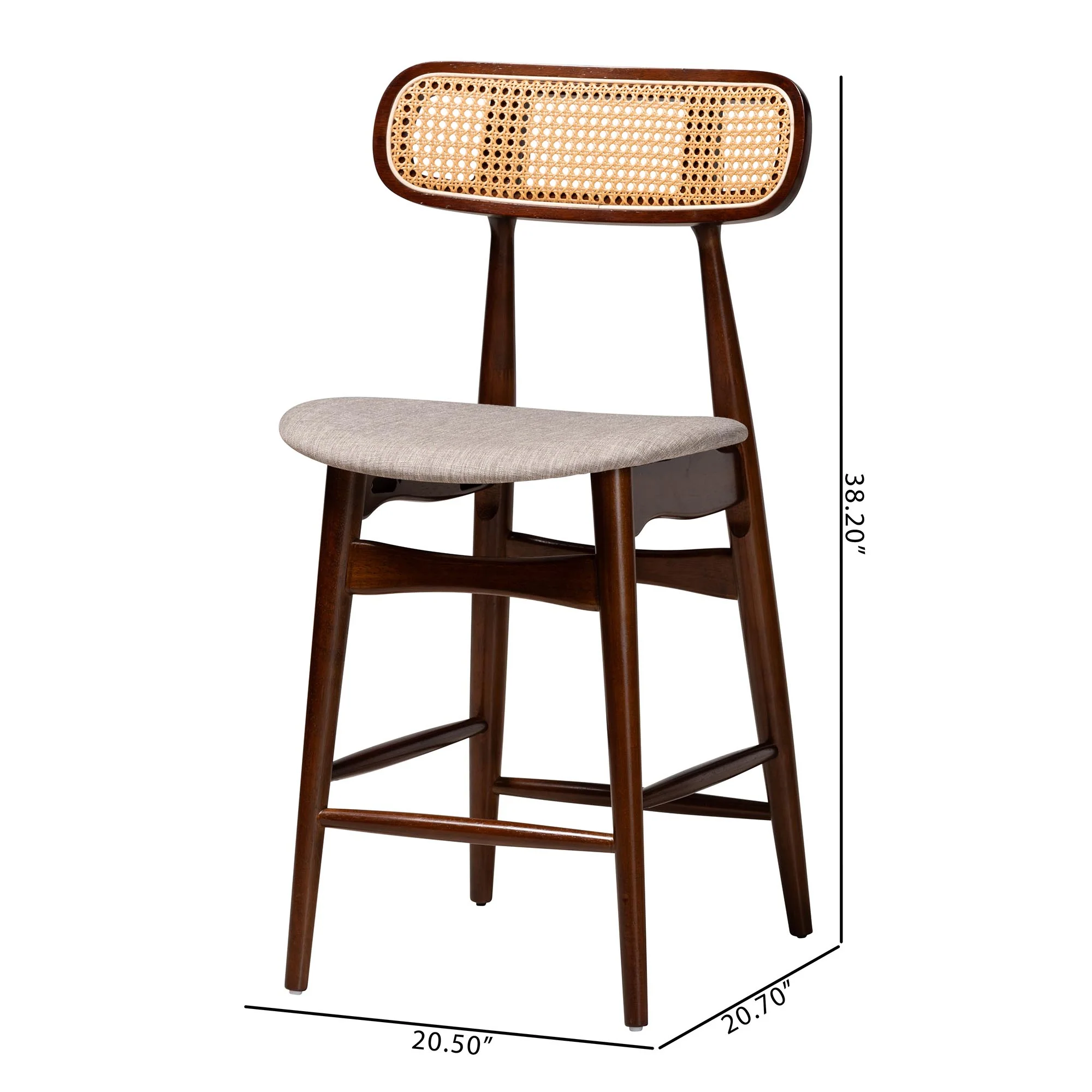 Baxton Studio Tarana Mid-Century Modern Grey Fabric and Walnut Brown Finished Wood 2-Piece Counter Stool Set - Image 8