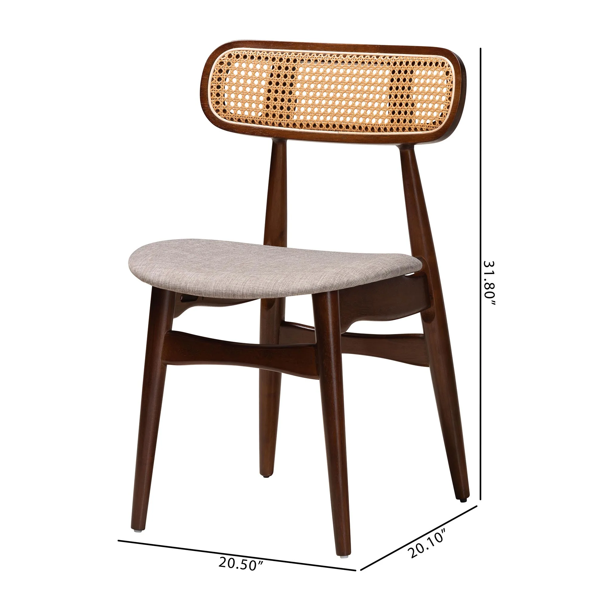 Baxton Studio Tarana Mid-Century Modern Grey Fabric and Walnut Brown Finished Wood 2-Piece Dining Chair Set - Image 8
