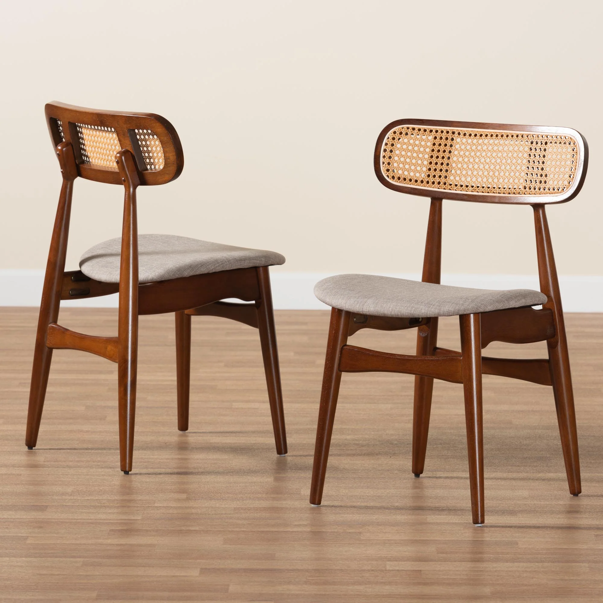 Baxton Studio Tarana Mid-Century Modern Grey Fabric and Walnut Brown Finished Wood 2-Piece Dining Chair Set - Image 9