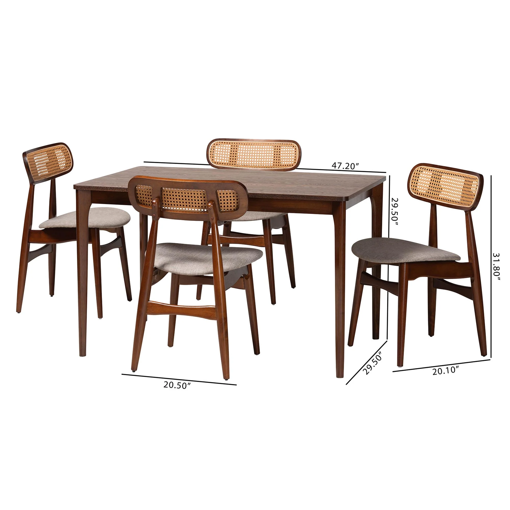 Baxton Studio Tarana Mid-Century Modern Grey Fabric and Walnut Brown Finished Wood 5-Piece Dining Set - Image 10
