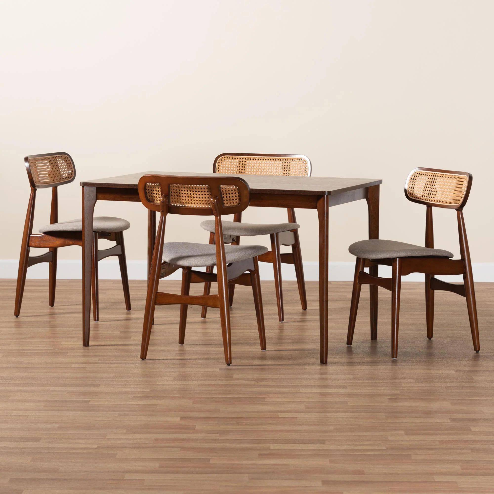 Baxton Studio Tarana Mid-Century Modern Grey Fabric and Walnut Brown Finished Wood 5-Piece Dining Set - Image 9