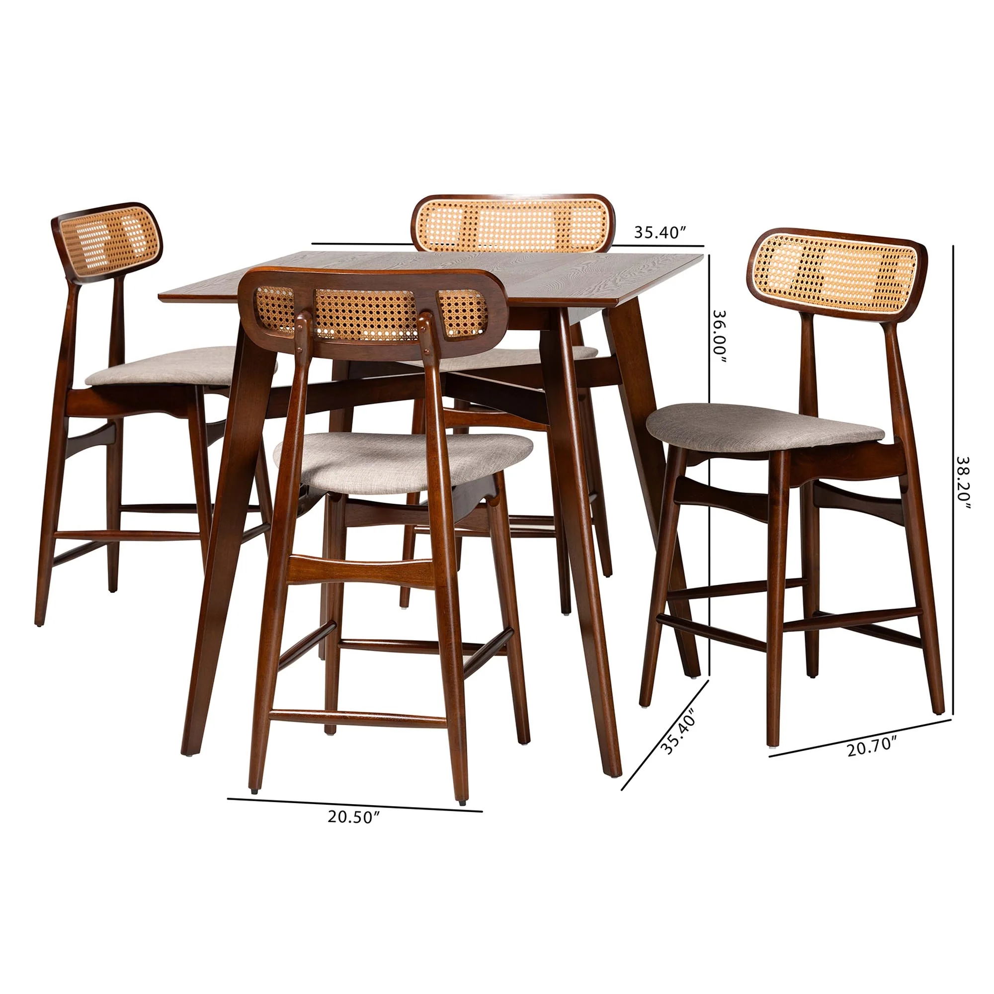 Baxton Studio Tarana Mid-Century Modern Grey Fabric and Walnut Brown Finished Wood 5-Piece Pub Set - Image 10