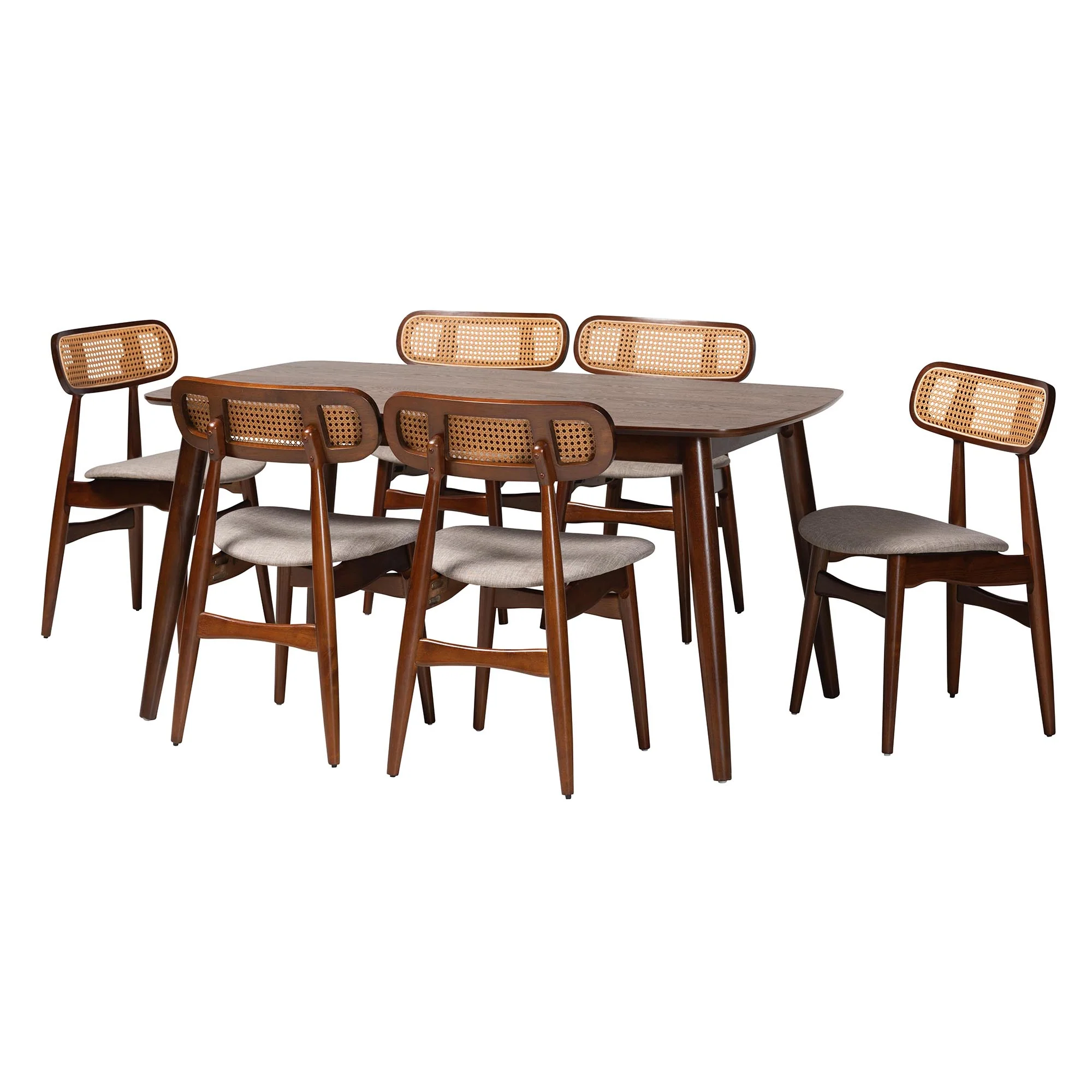 Baxton Studio Tarana Mid-Century Modern Grey Fabric and Walnut Brown Finished Wood 7-Piece Dining Set - Image 4