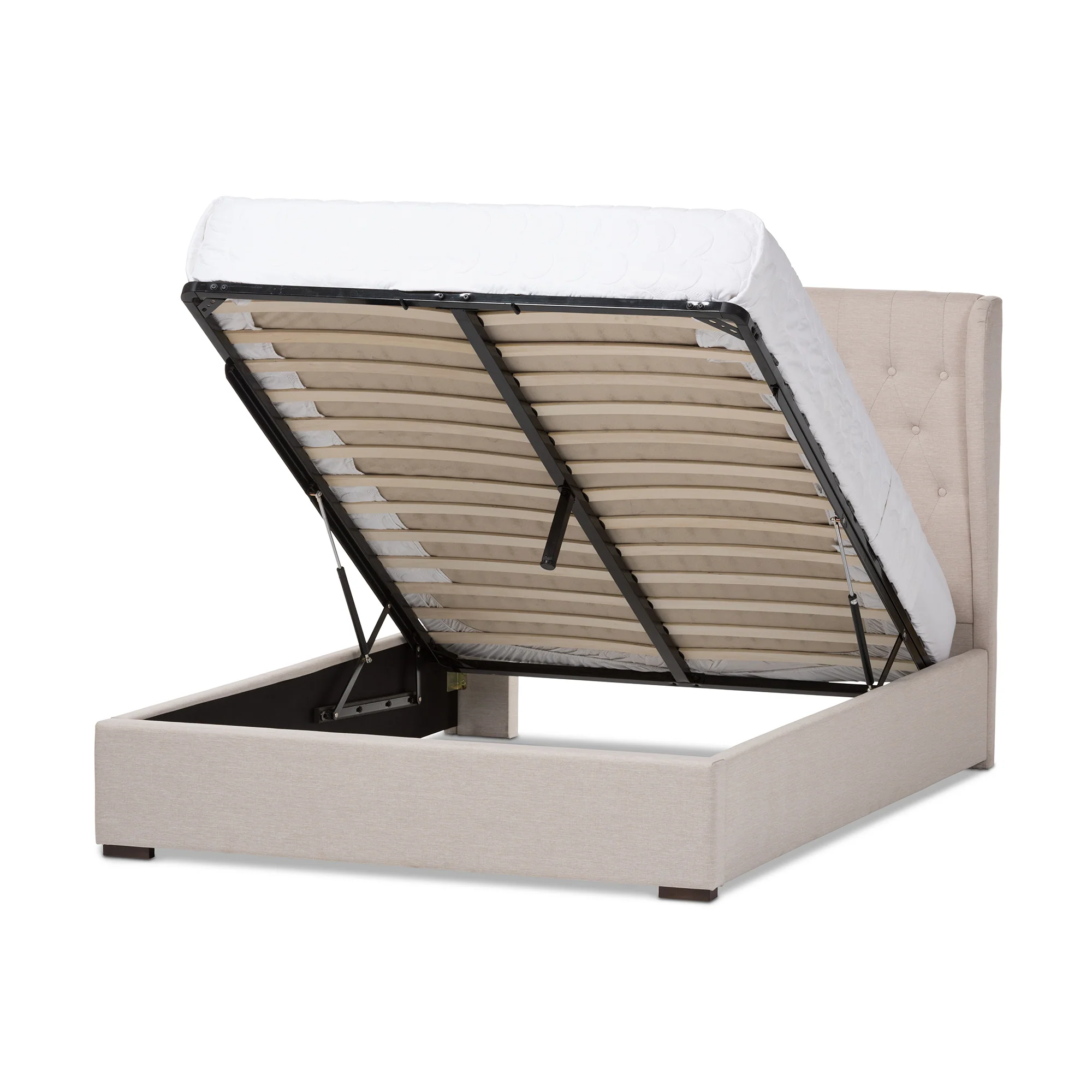 Baxton Studio Taylor Modern and Contemporary Light Beige Fabric Queen Size Gas-Lift Platform Bed - Image 3