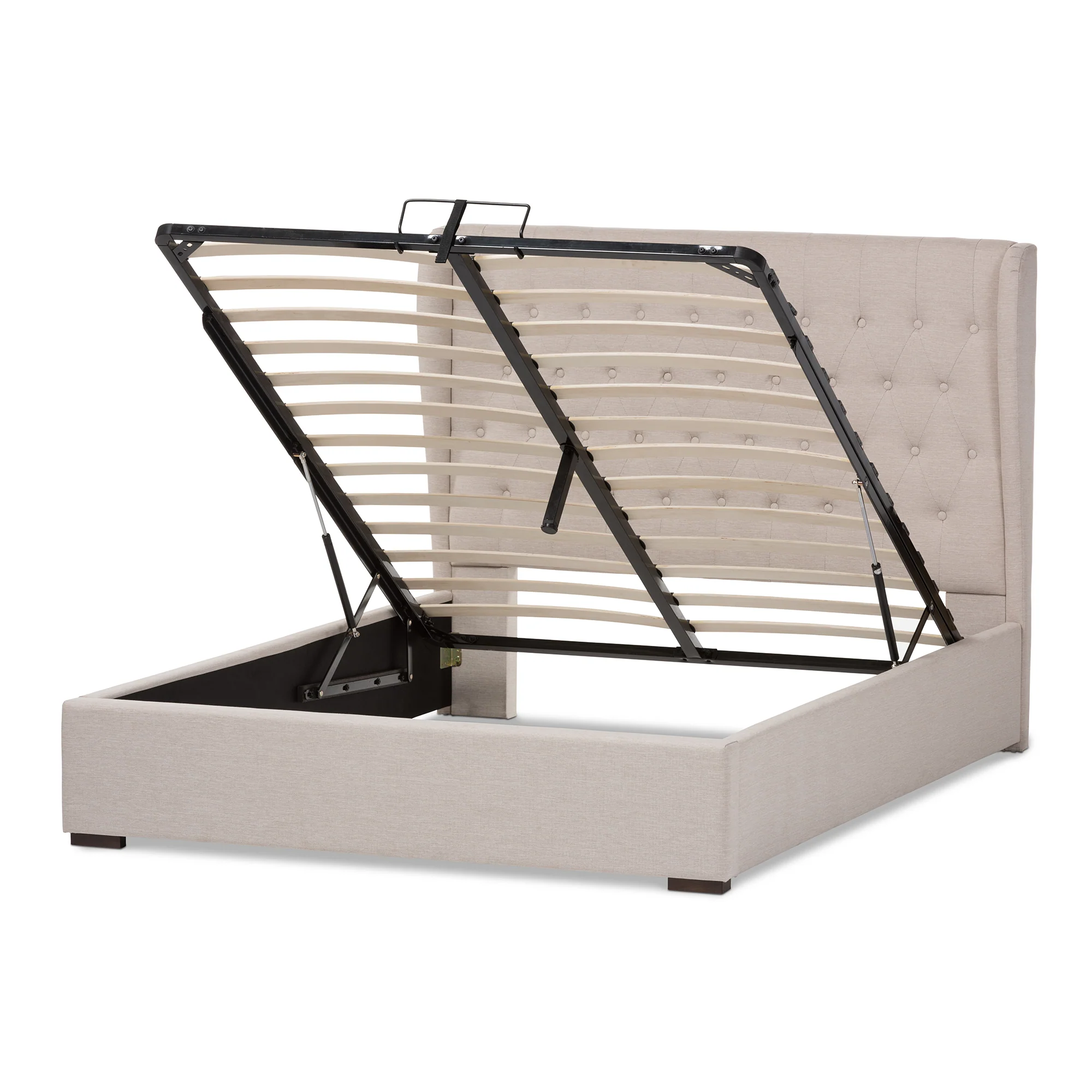 Baxton Studio Taylor Modern and Contemporary Light Beige Fabric Queen Size Gas-Lift Platform Bed - Image 6