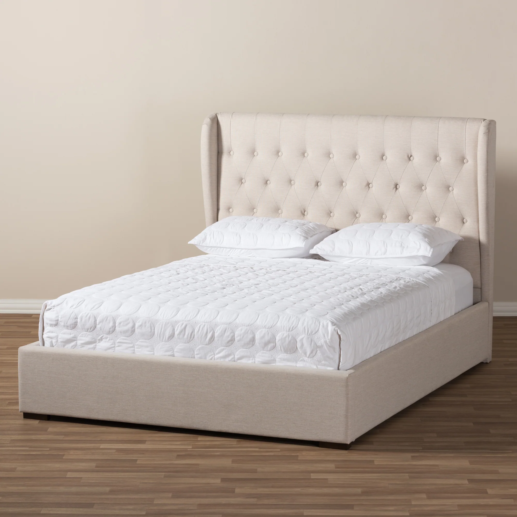 Baxton Studio Taylor Modern and Contemporary Light Beige Fabric Queen Size Gas-Lift Platform Bed - Image 9