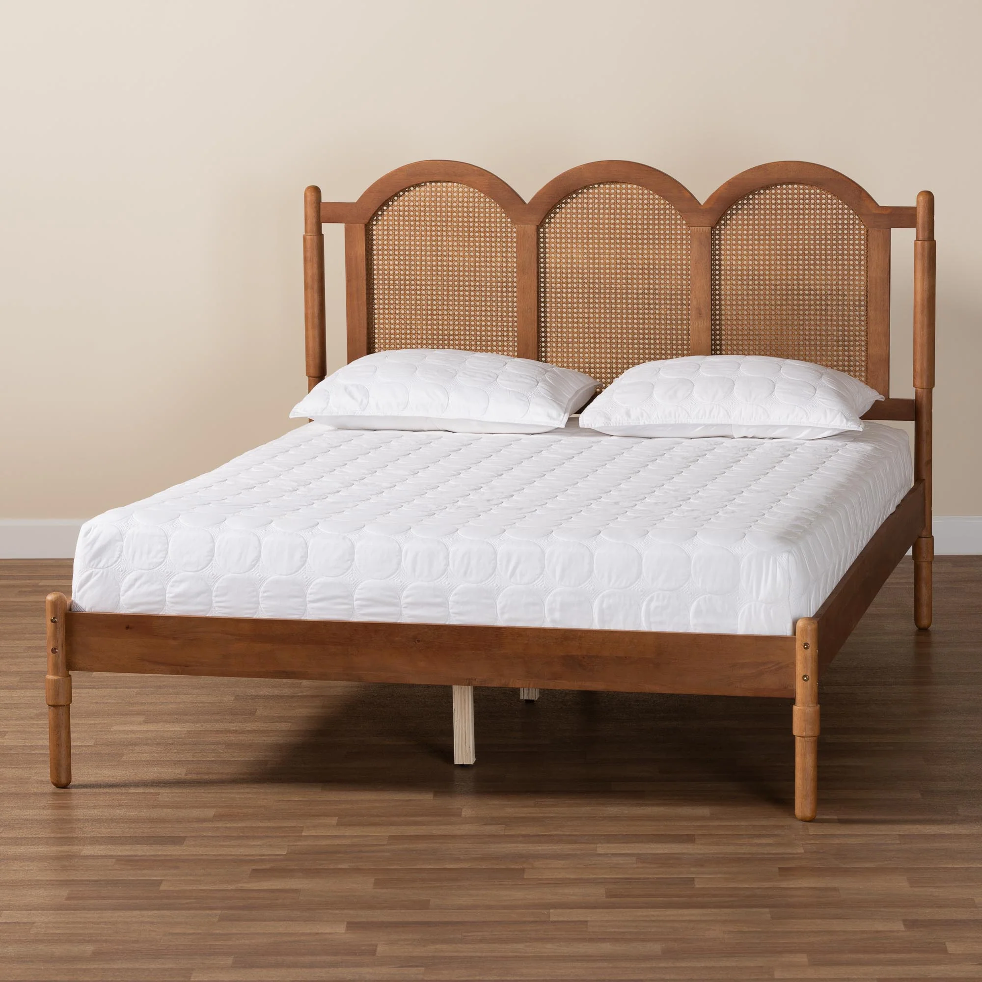 Baxton Studio Thatcher Mid-Century Modern Walnut Brown Finished Wood Queen Size Platform Bed with Woven Rattan - Image 2