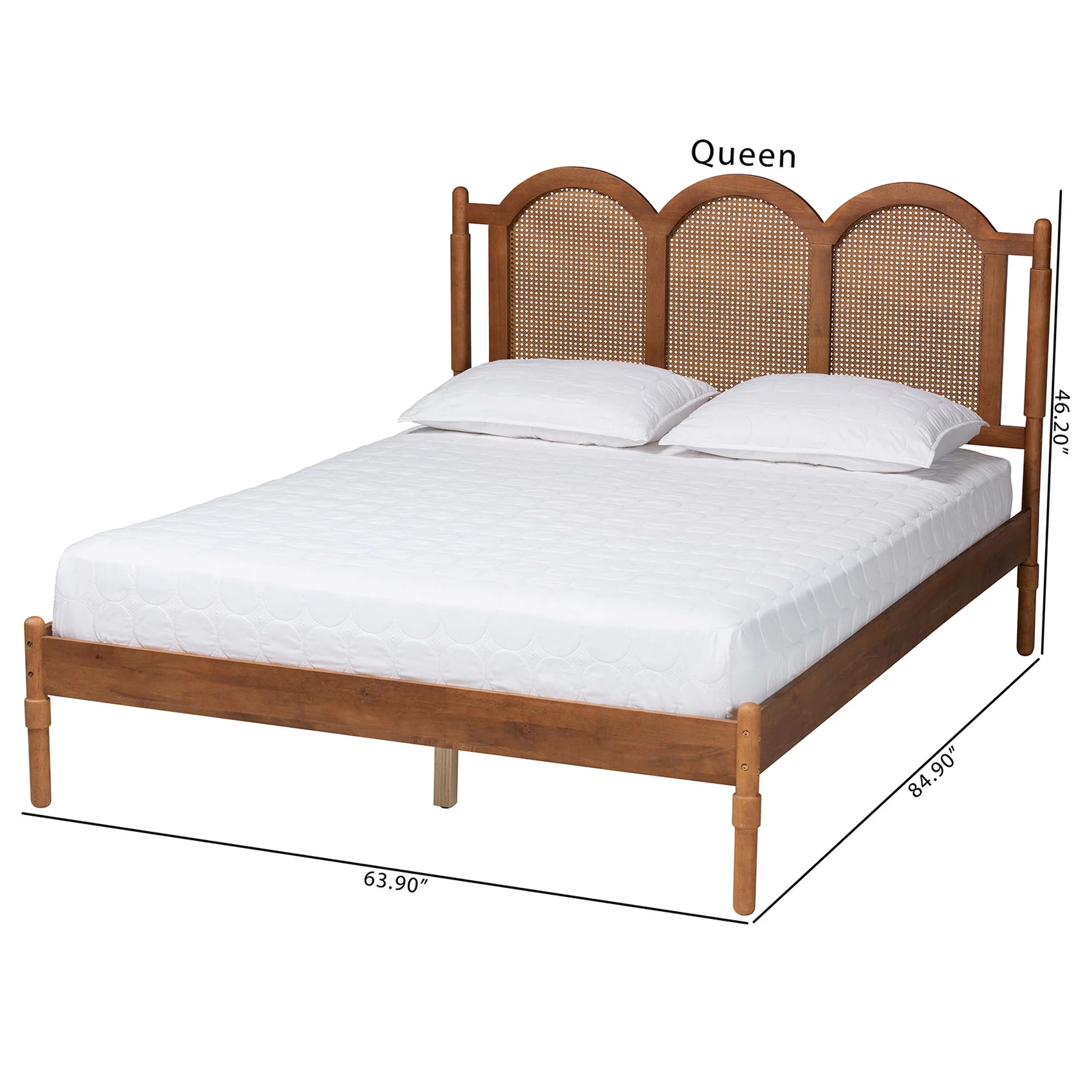 Baxton Studio Thatcher Mid-Century Modern Walnut Brown Finished Wood Queen Size Platform Bed with Woven Rattan - Image 3