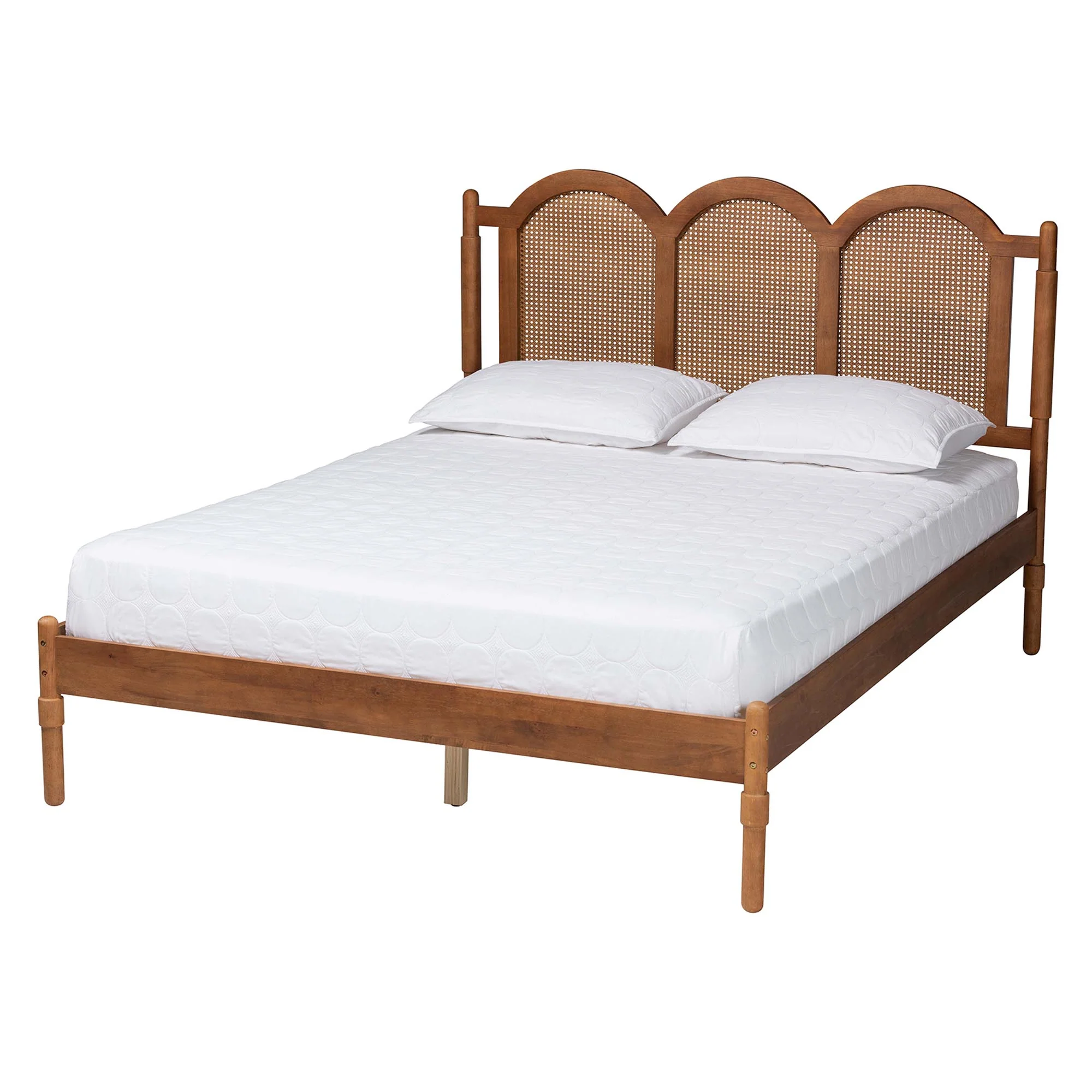 Baxton Studio Thatcher Mid-Century Modern Walnut Brown Finished Wood Queen Size Platform Bed with Woven Rattan - Image 4