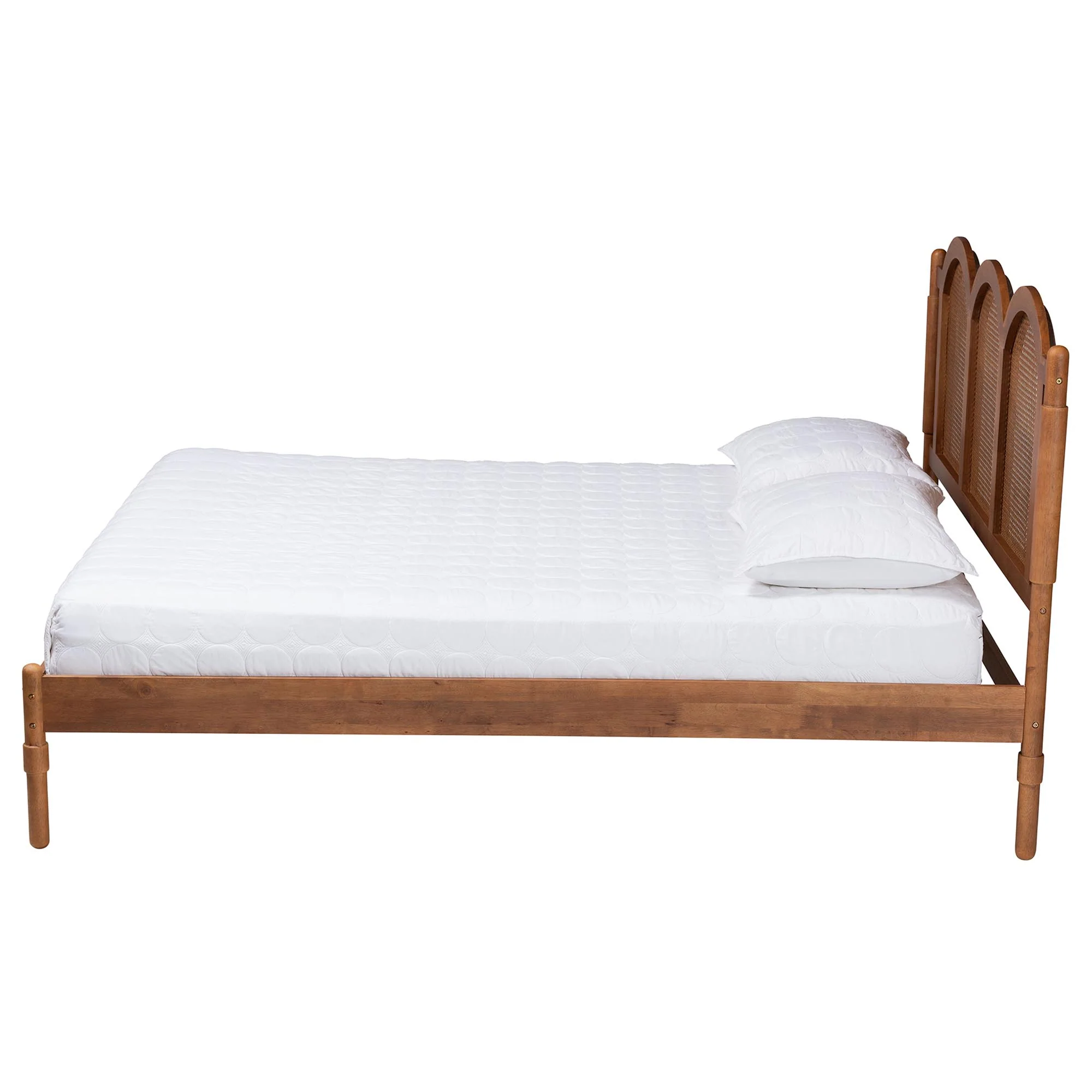 Baxton Studio Thatcher Mid-Century Modern Walnut Brown Finished Wood Queen Size Platform Bed with Woven Rattan - Image 5