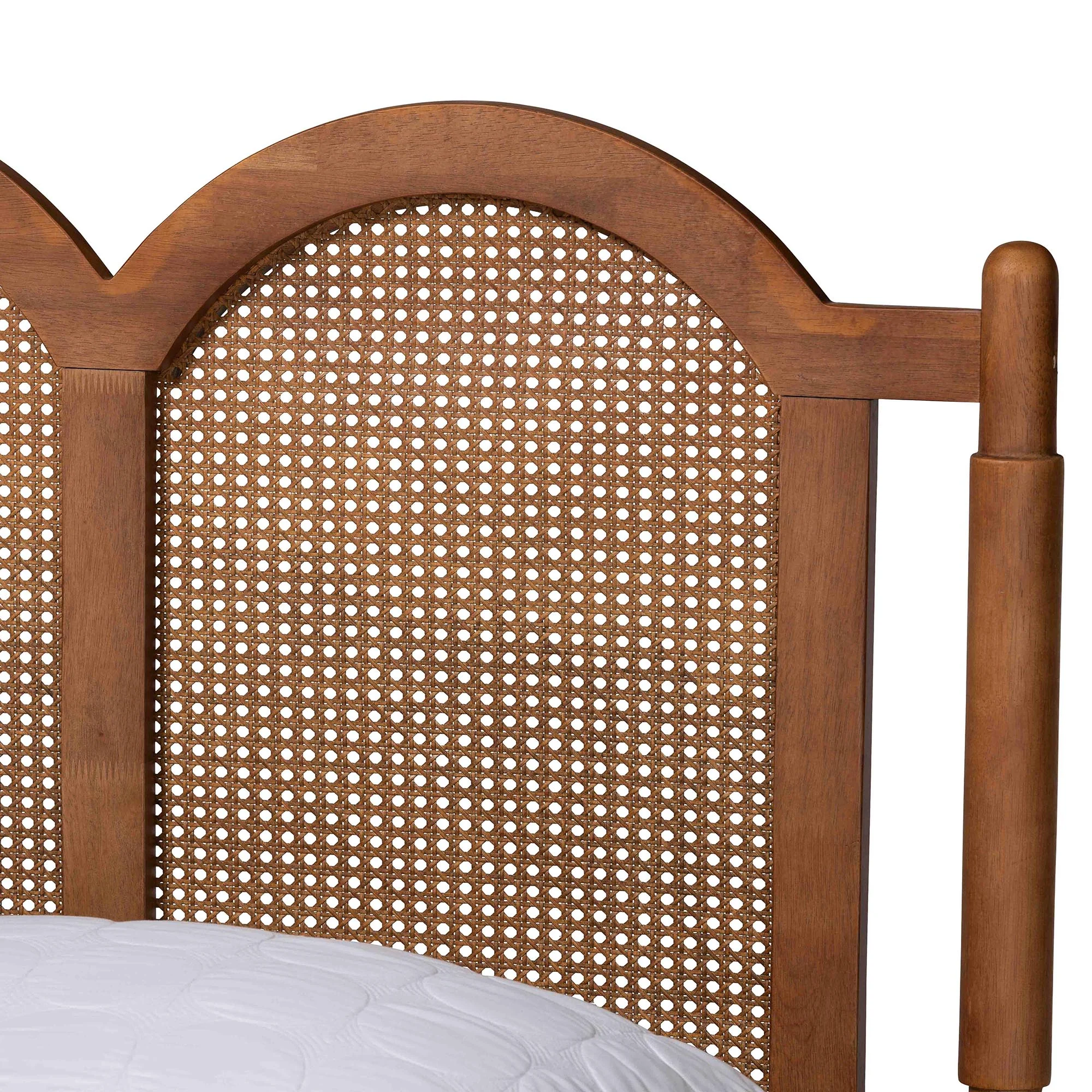 Baxton Studio Thatcher Mid-Century Modern Walnut Brown Finished Wood Queen Size Platform Bed with Woven Rattan - Image 7