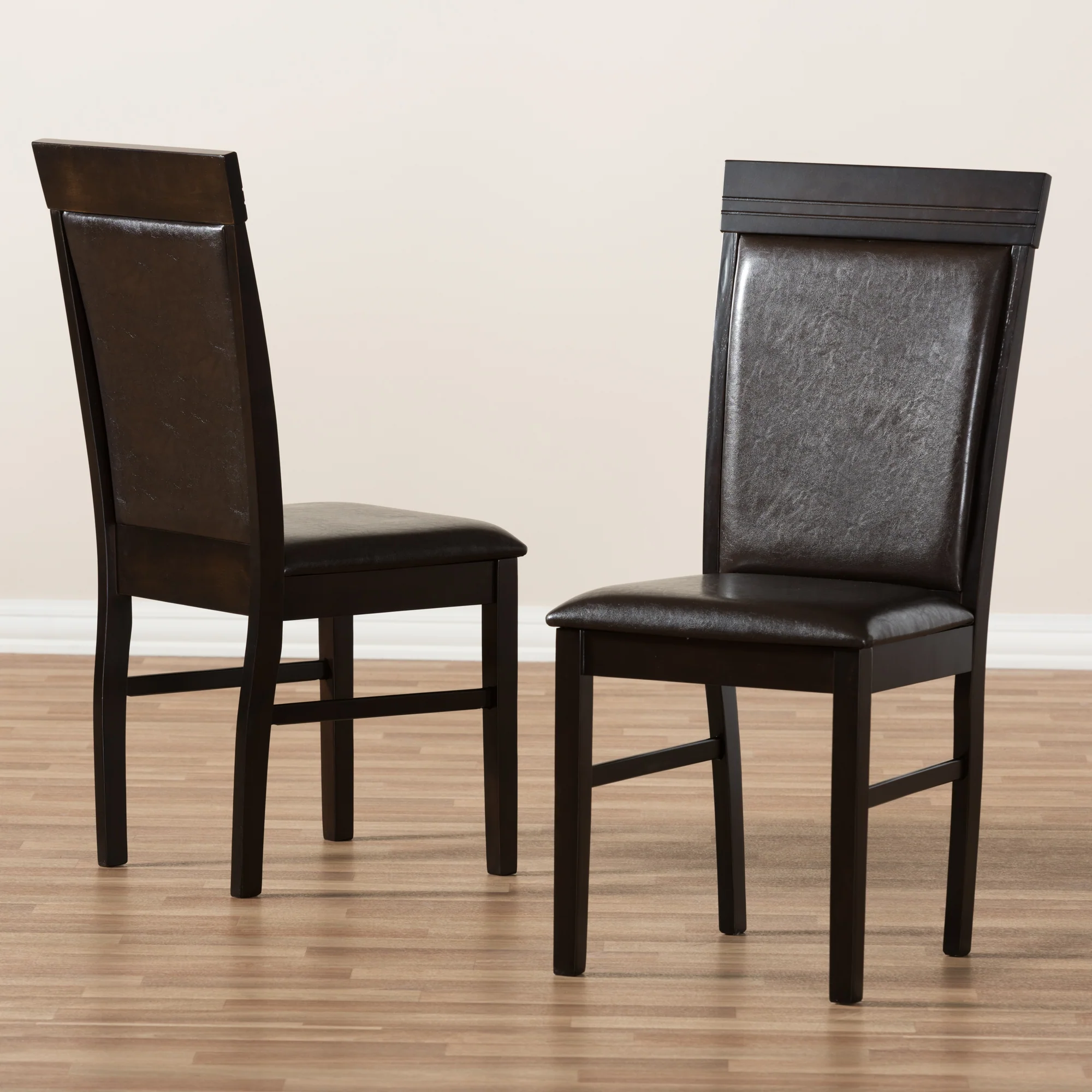Baxton Studio Thea Modern and Contemporary Dark Brown Faux Leather Upholstered Dining Chair (Set of 2) - Image 6