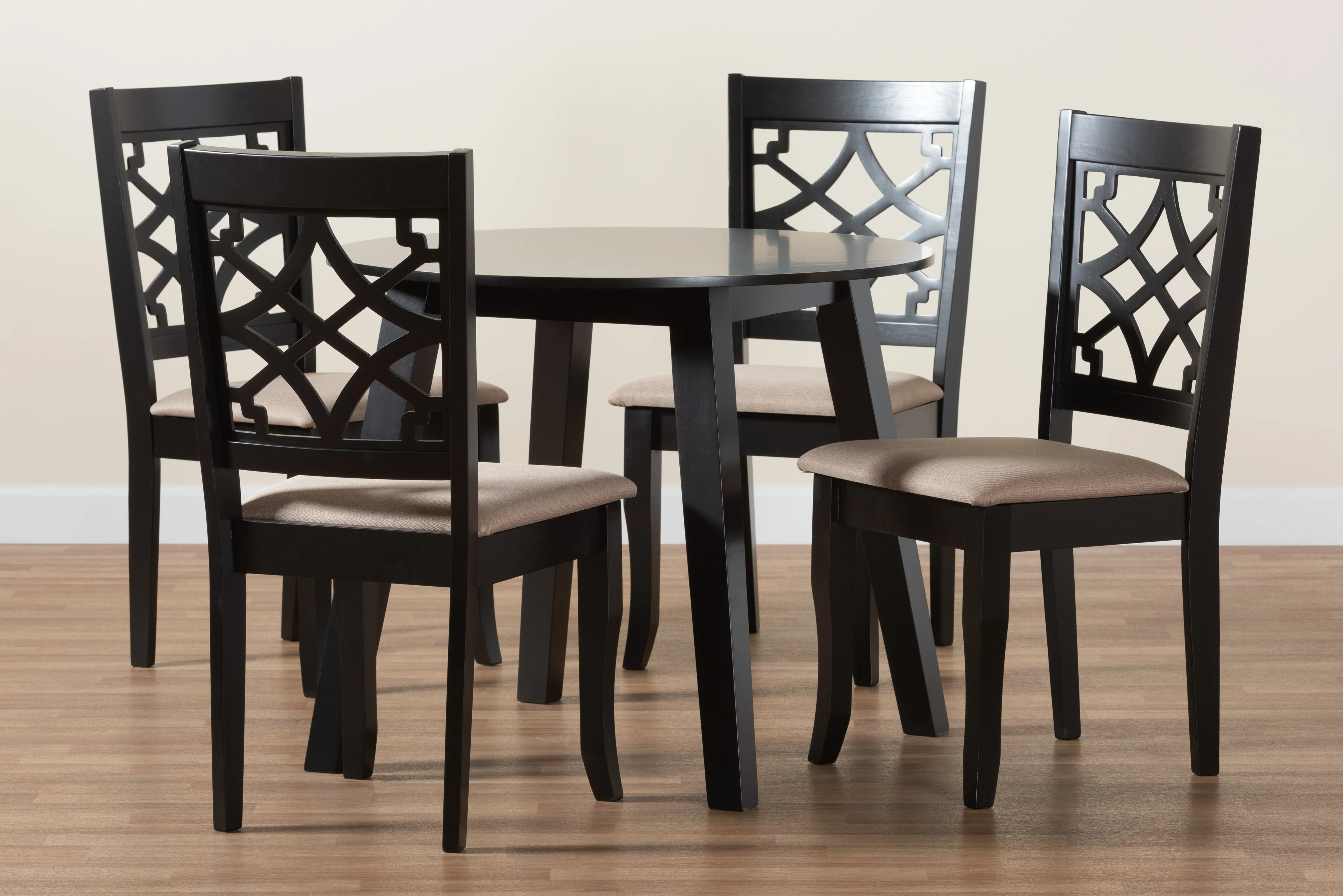 Baxton Studio Thea Modern Beige Fabric and Dark Brown Finished Wood 5-Piece Dining Set - Image 2