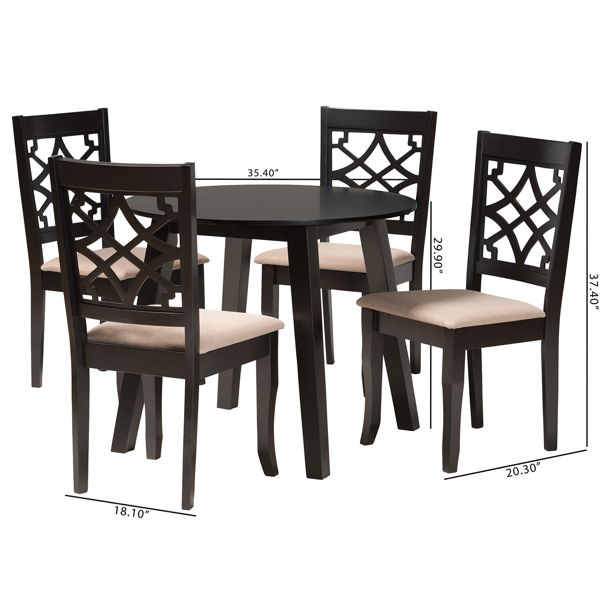 Baxton Studio Thea Modern Beige Fabric and Dark Brown Finished Wood 5-Piece Dining Set - Image 3