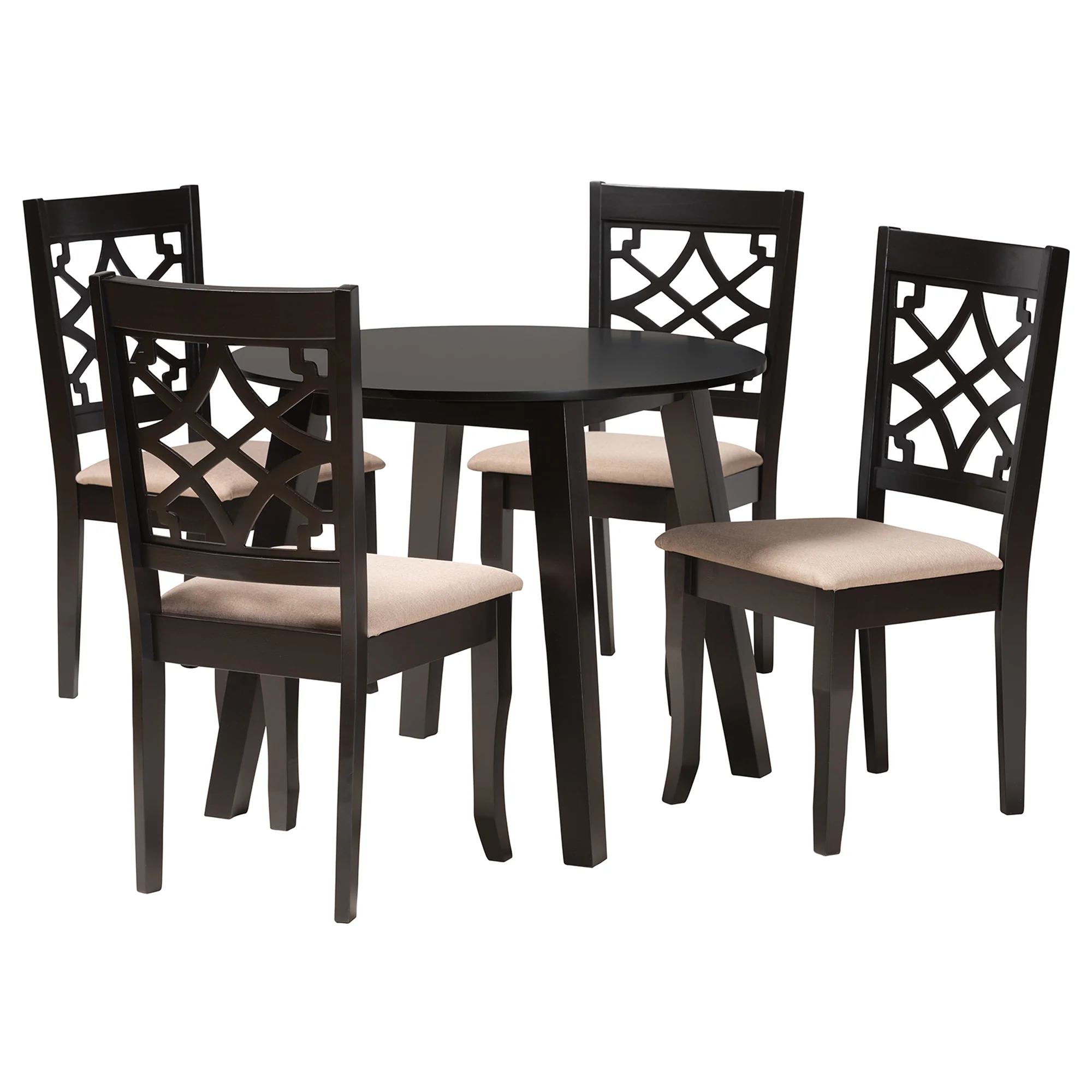 Baxton Studio Thea Modern Beige Fabric and Dark Brown Finished Wood 5-Piece Dining Set - Image 4