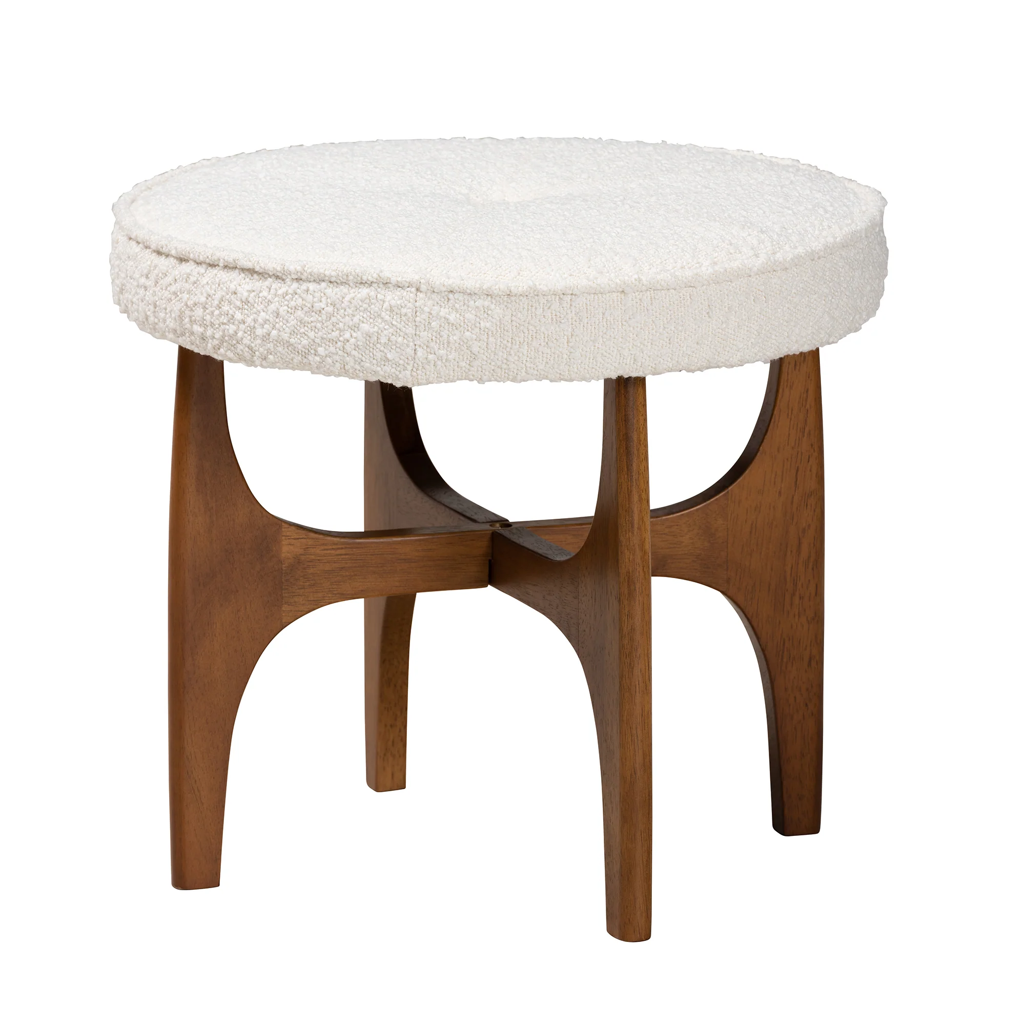 Baxton Studio Theo Japandi Cream Boucle Fabric and Walnut Brown Finished Rubberwood Ottoman Footstool - Image 2