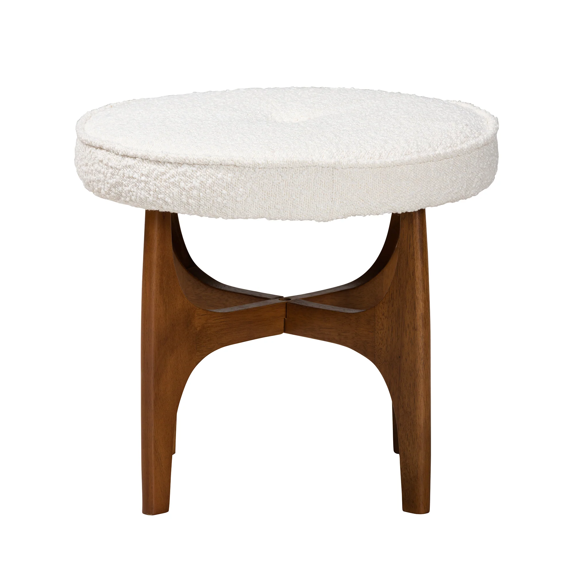 Baxton Studio Theo Japandi Cream Boucle Fabric and Walnut Brown Finished Rubberwood Ottoman Footstool - Image 3