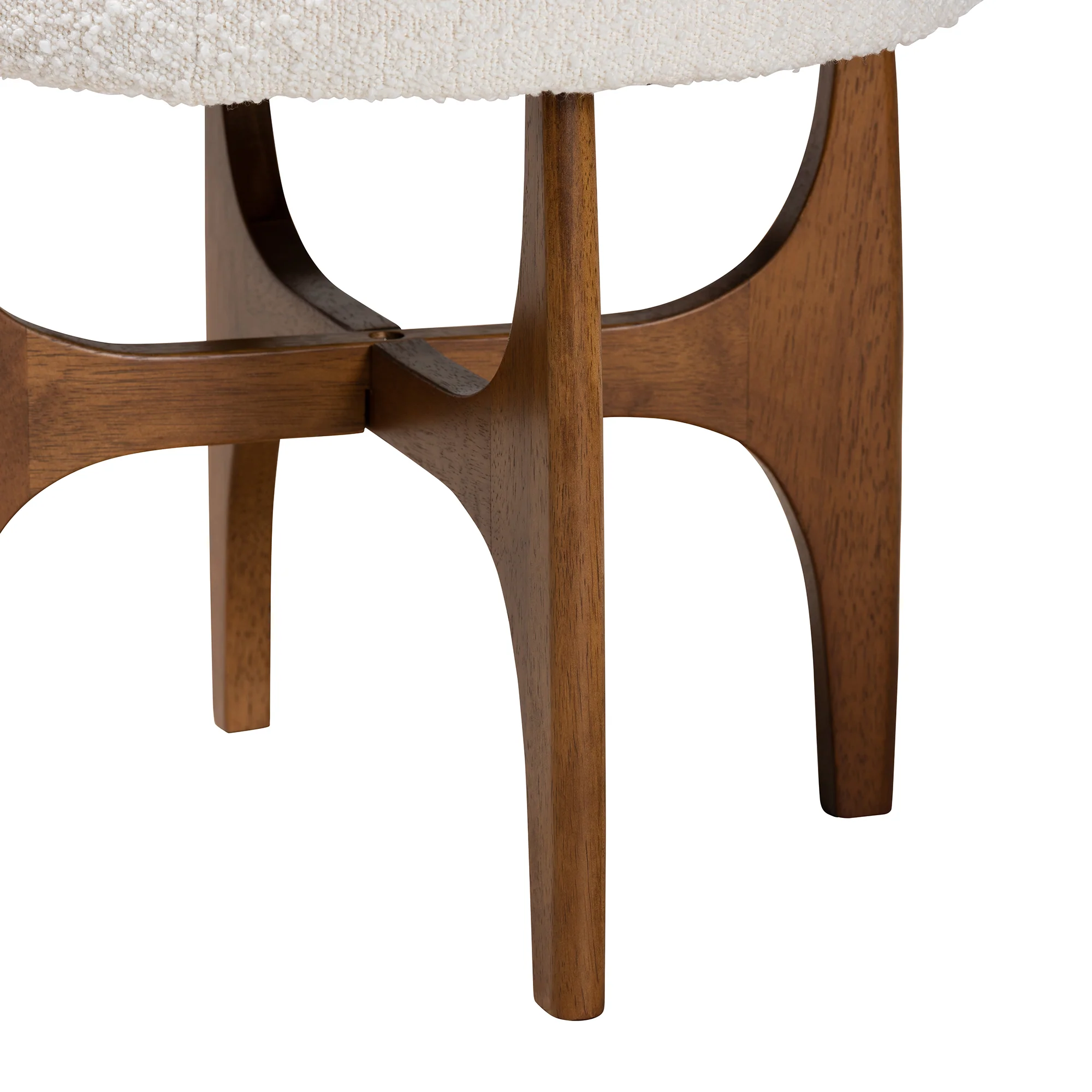 Baxton Studio Theo Japandi Cream Boucle Fabric and Walnut Brown Finished Rubberwood Ottoman Footstool - Image 4