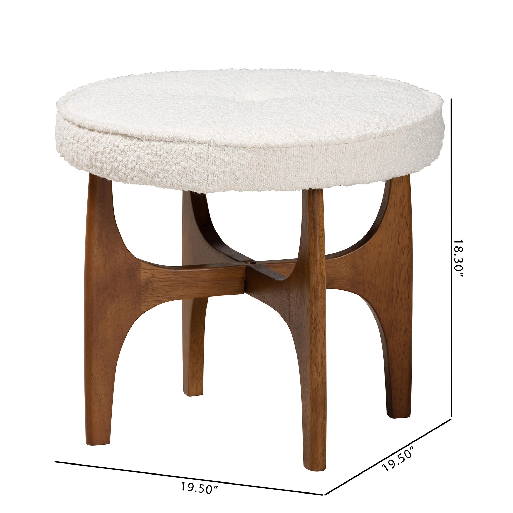 Baxton Studio Theo Japandi Cream Boucle Fabric and Walnut Brown Finished Rubberwood Ottoman Footstool - Image 7