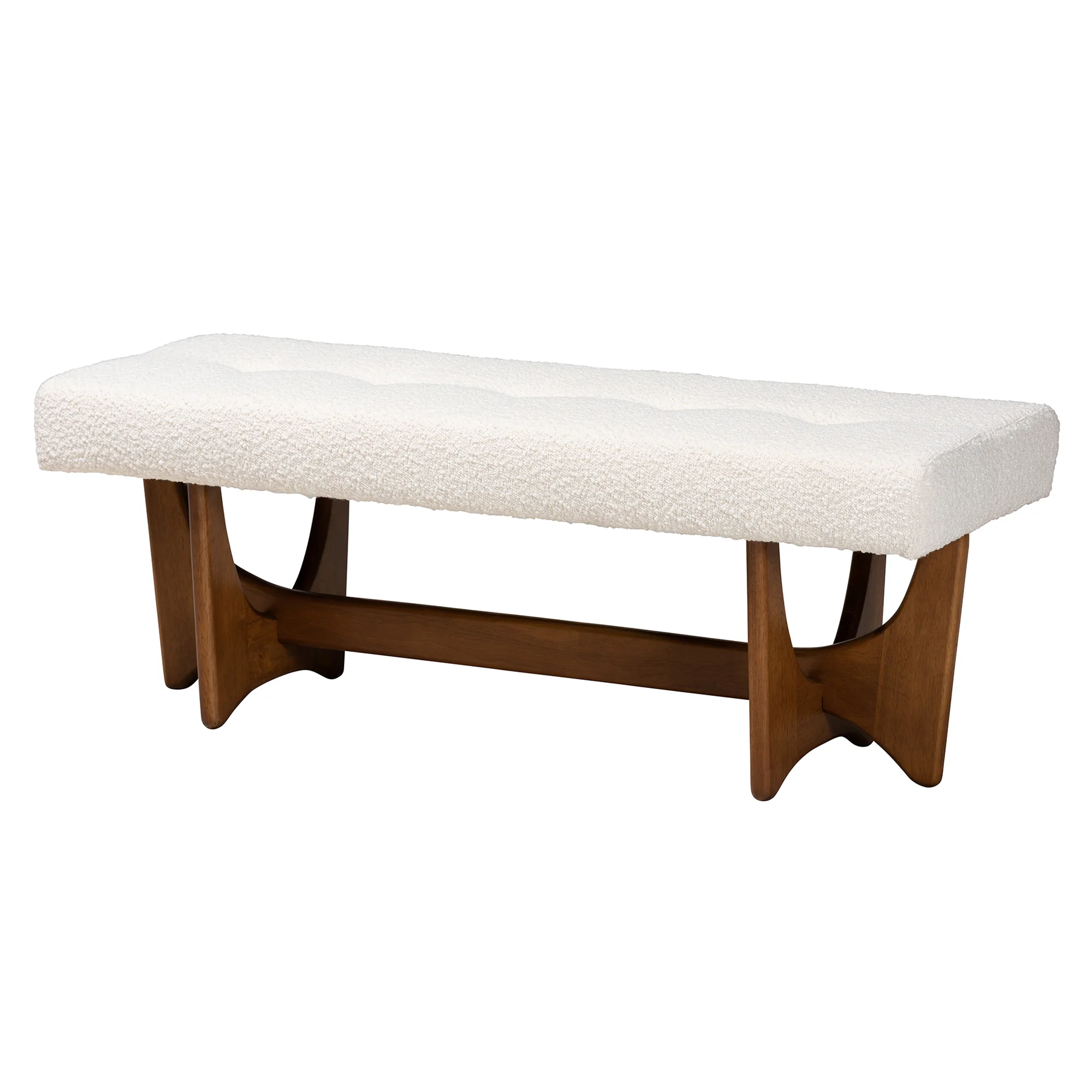 Baxton Studio Theo Japandi Cream Boucle Fabric and Walnut Brown Finished Wood Bench - Image 2