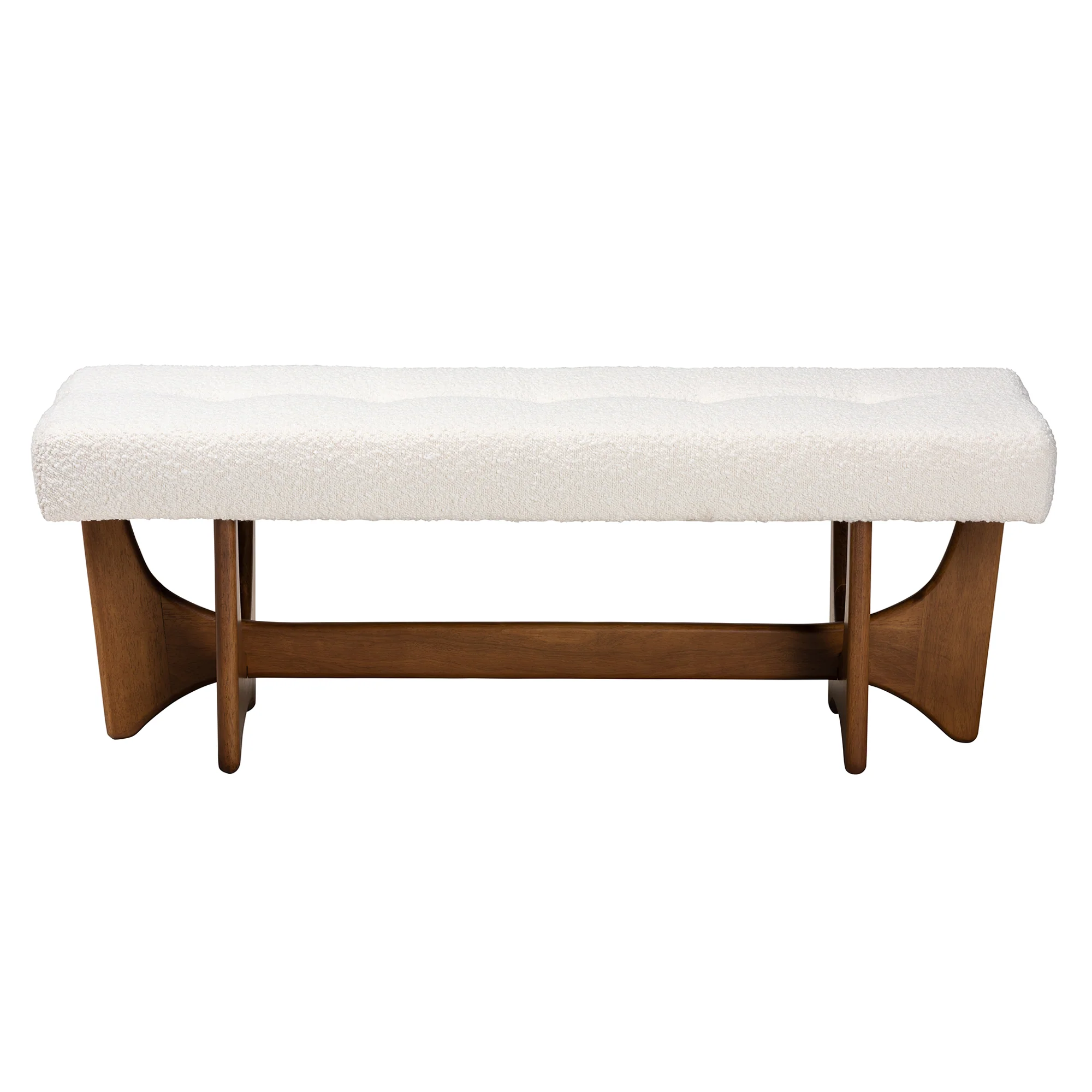 Baxton Studio Theo Japandi Cream Boucle Fabric and Walnut Brown Finished Wood Bench - Image 3