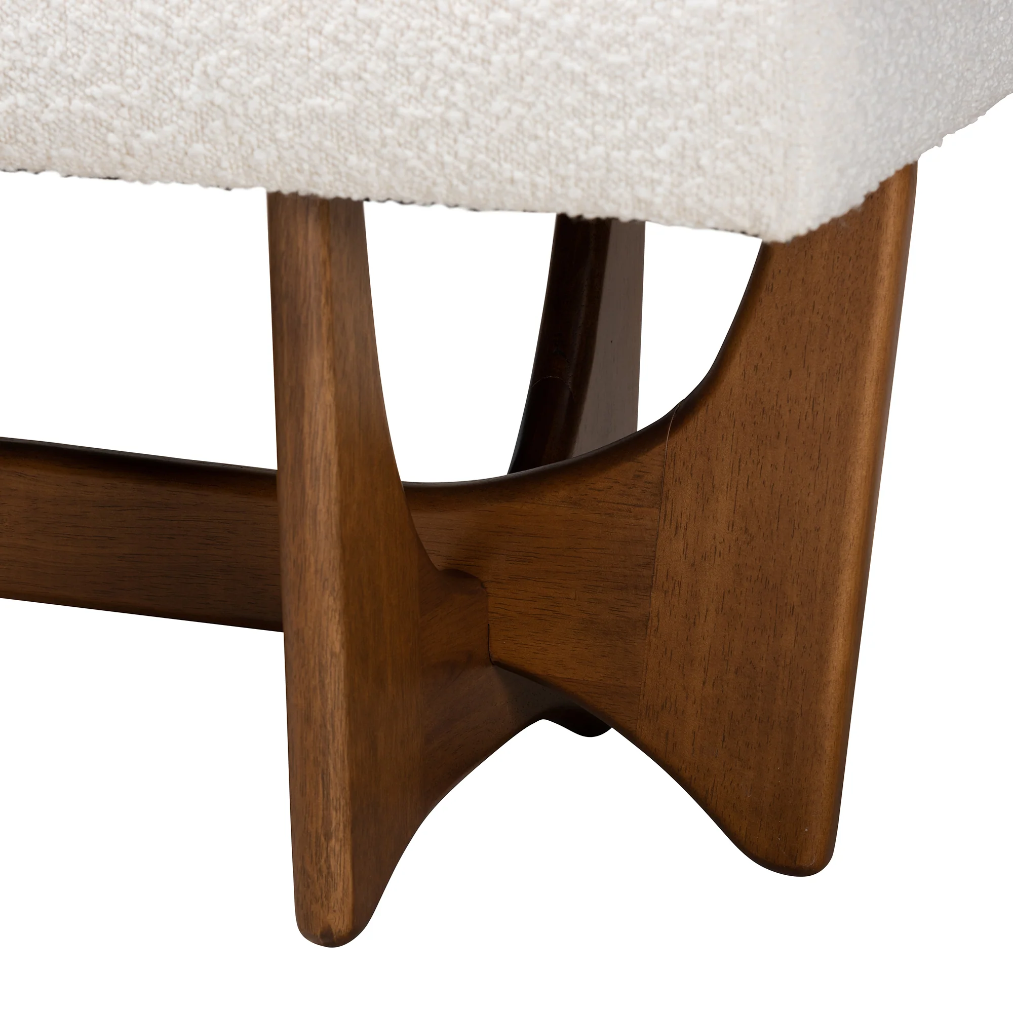 Baxton Studio Theo Japandi Cream Boucle Fabric and Walnut Brown Finished Wood Bench - Image 5