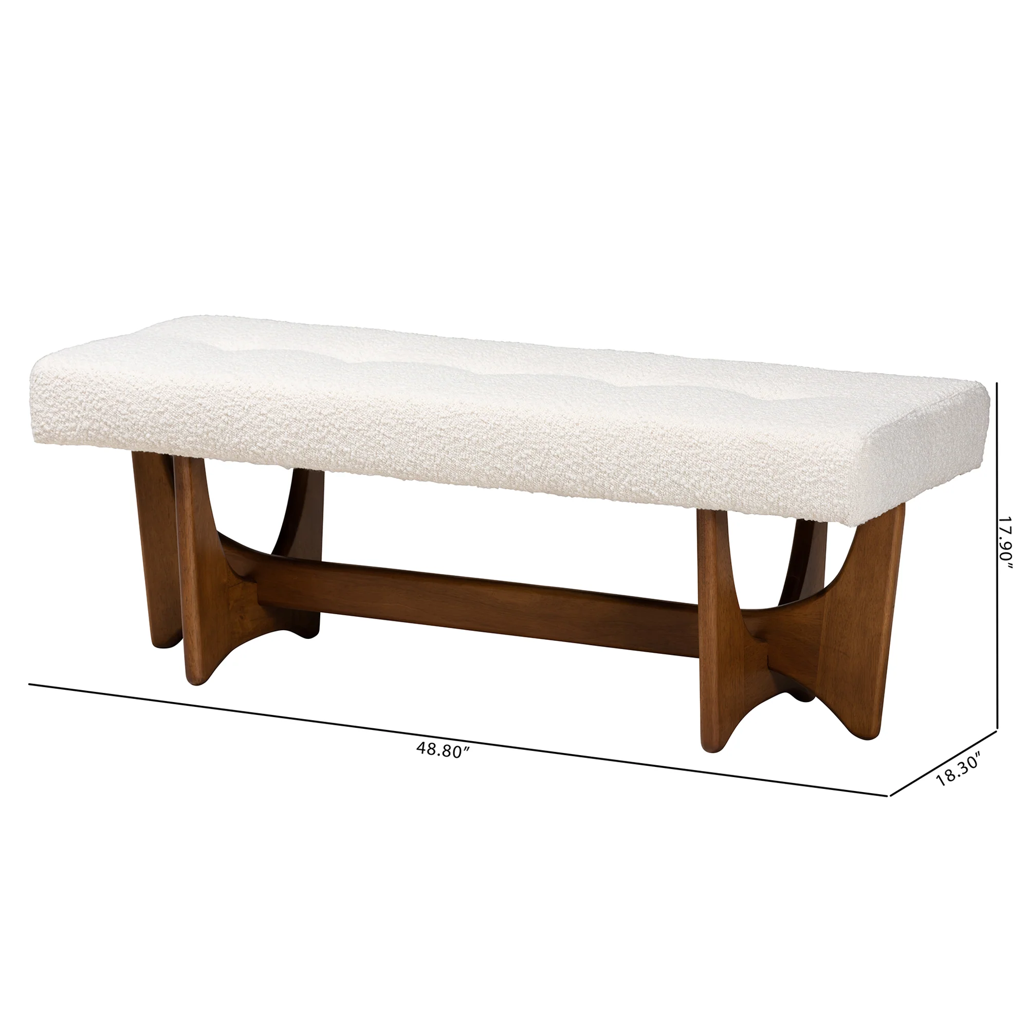 Baxton Studio Theo Japandi Cream Boucle Fabric and Walnut Brown Finished Wood Bench - Image 8