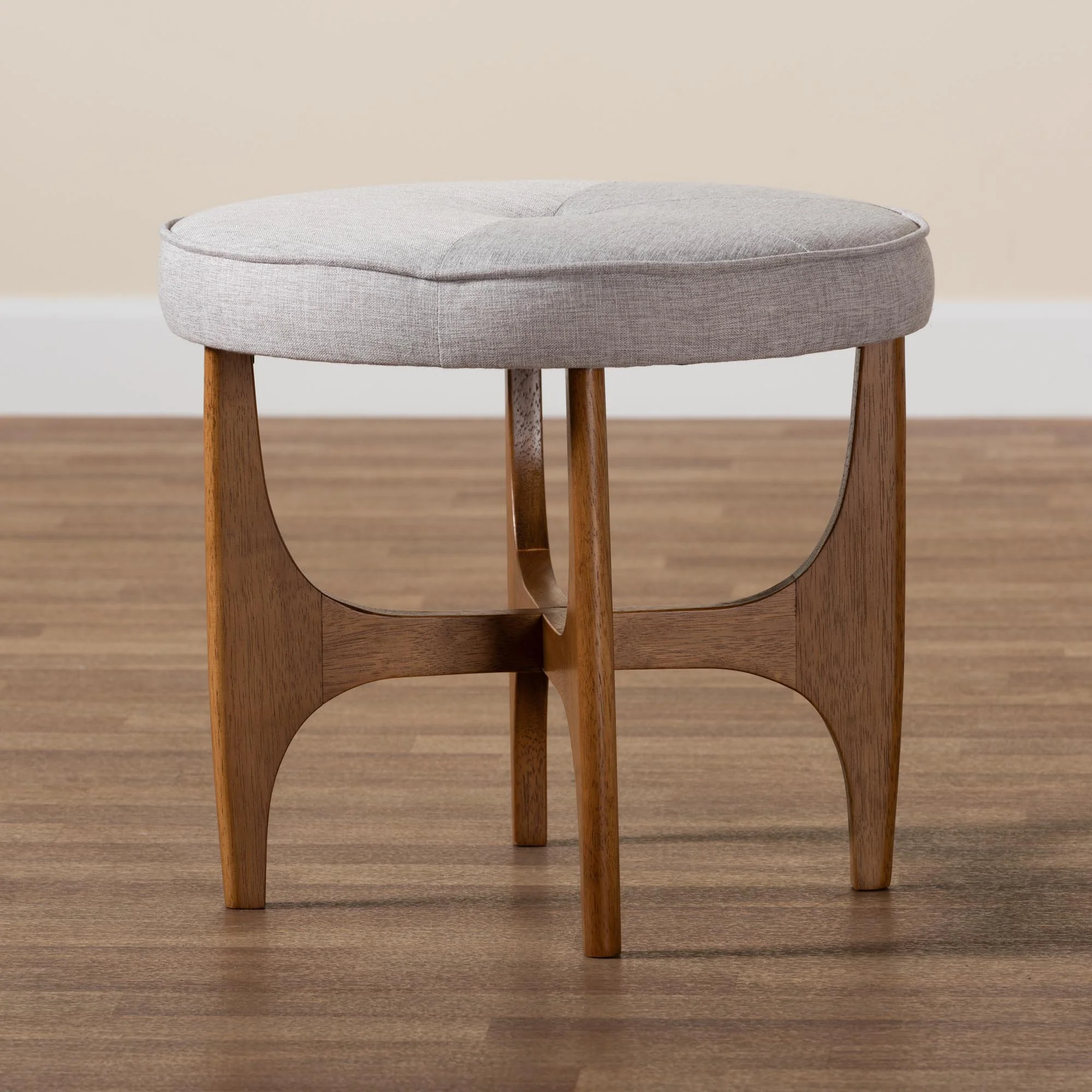 Baxton Studio Theo Japandi Dark Grey Fabric and Walnut Brown Finished Wood Ottoman Footstool - Image 15