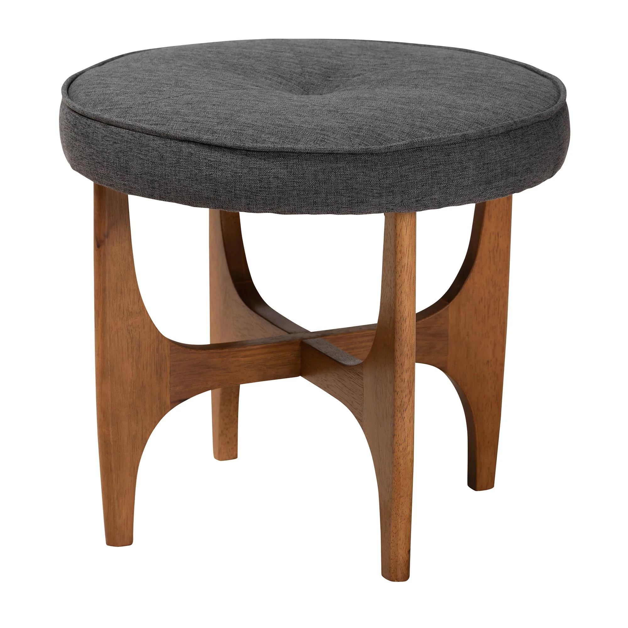 Baxton Studio Theo Japandi Dark Grey Fabric and Walnut Brown Finished Wood Ottoman Footstool - Image 2