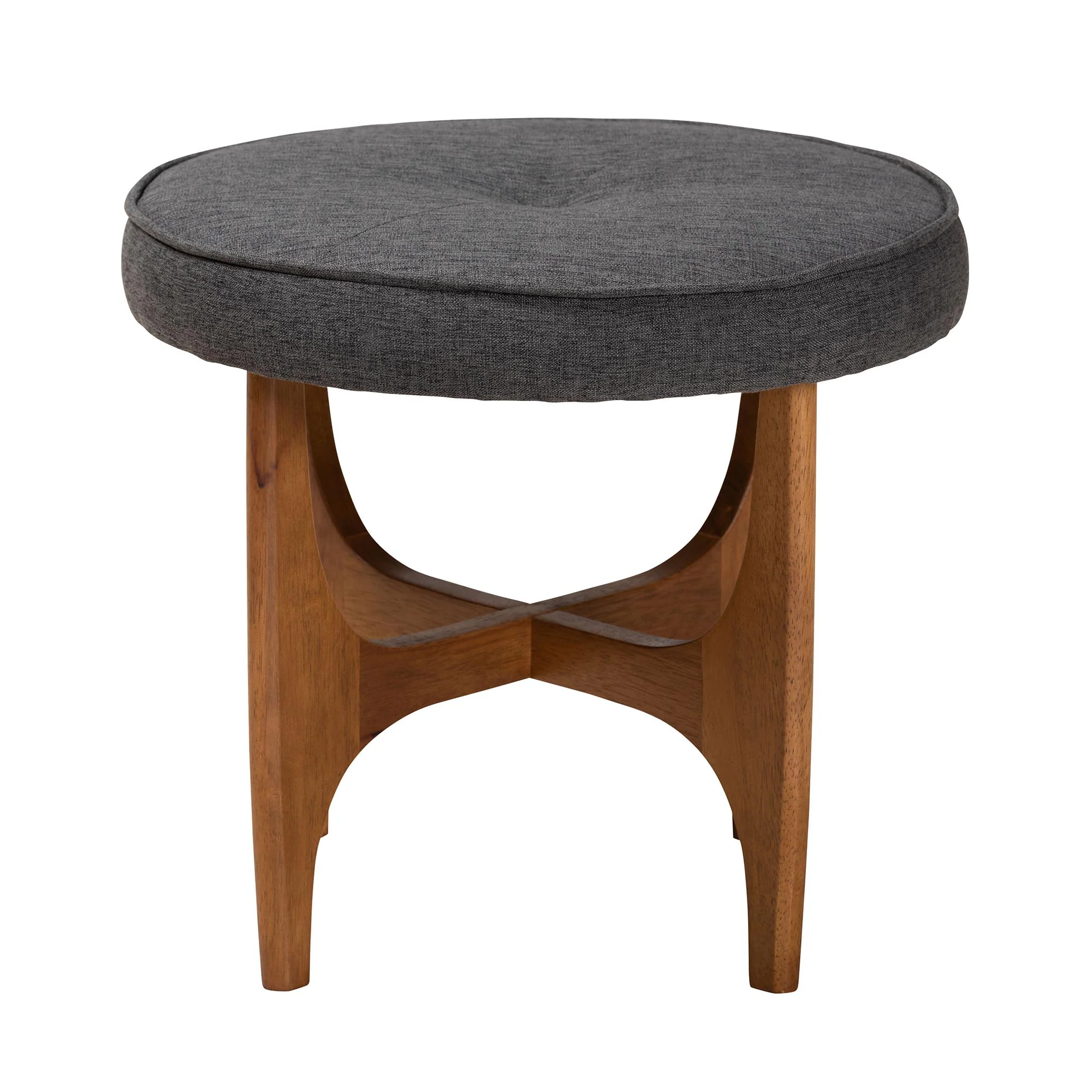 Baxton Studio Theo Japandi Dark Grey Fabric and Walnut Brown Finished Wood Ottoman Footstool - Image 3