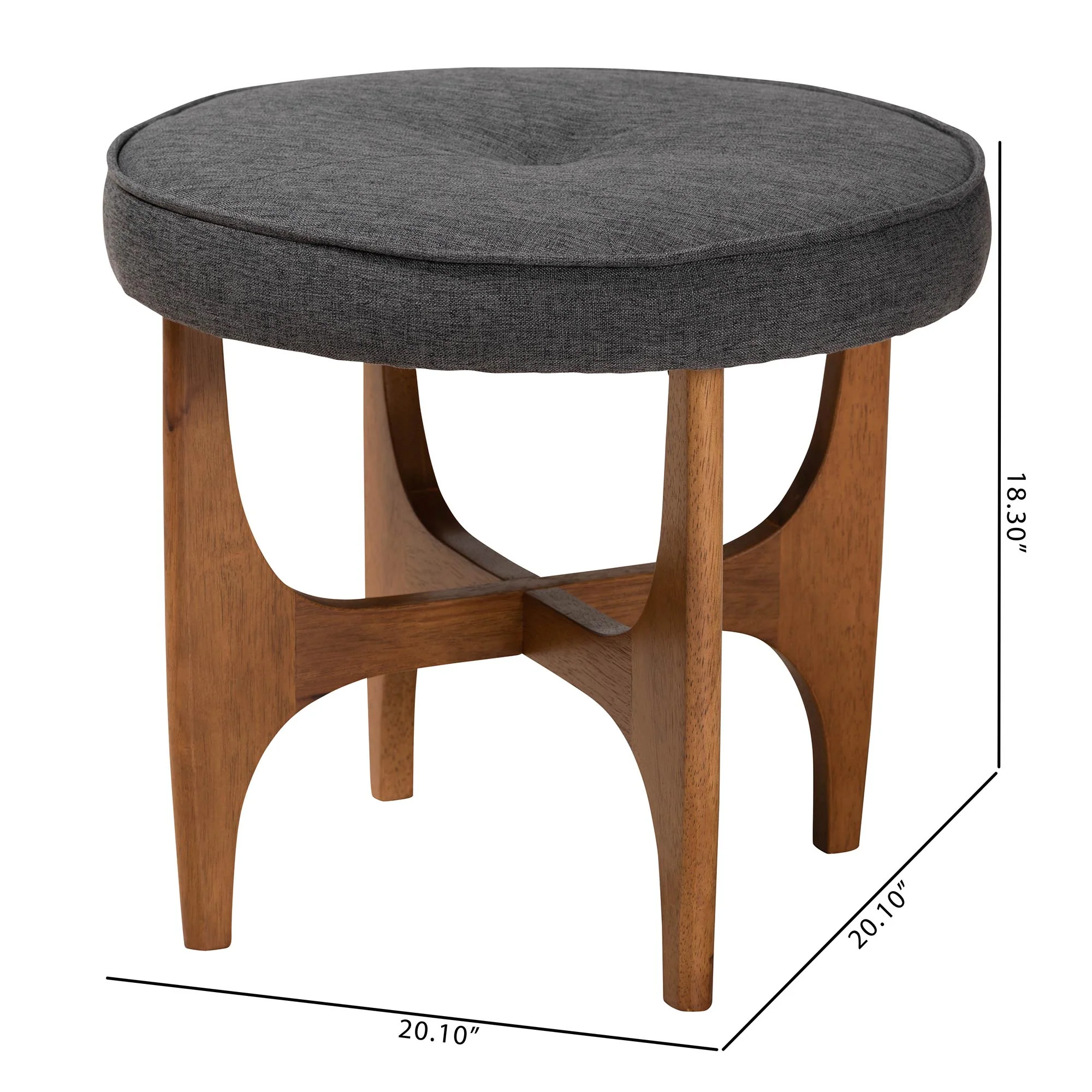 Baxton Studio Theo Japandi Dark Grey Fabric and Walnut Brown Finished Wood Ottoman Footstool - Image 8