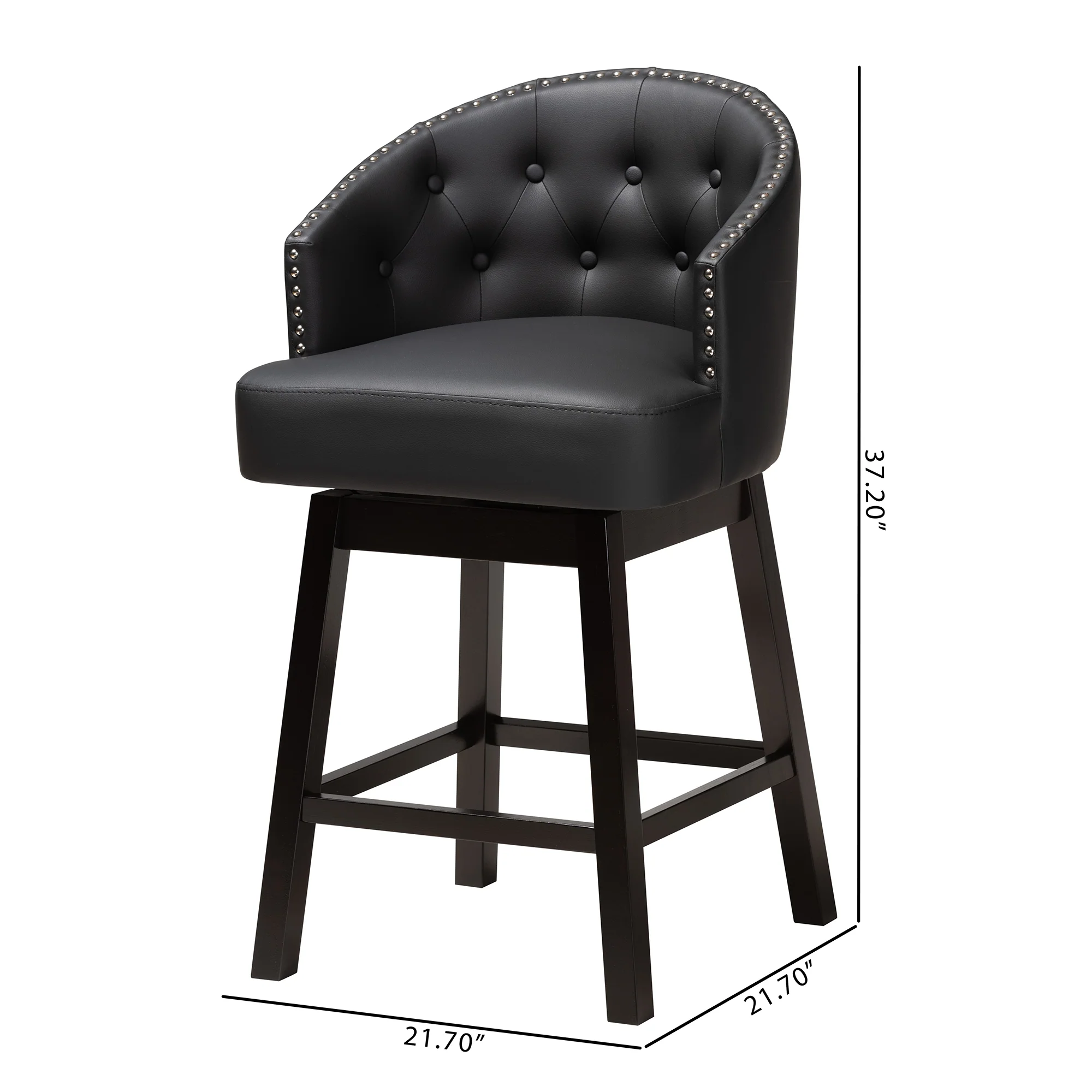 Baxton Studio Theron Mid-Century Transitional Black Faux Leather and Espresso Brown Finished Wood 2-Piece Swivel Counter Stool Set - Image 3