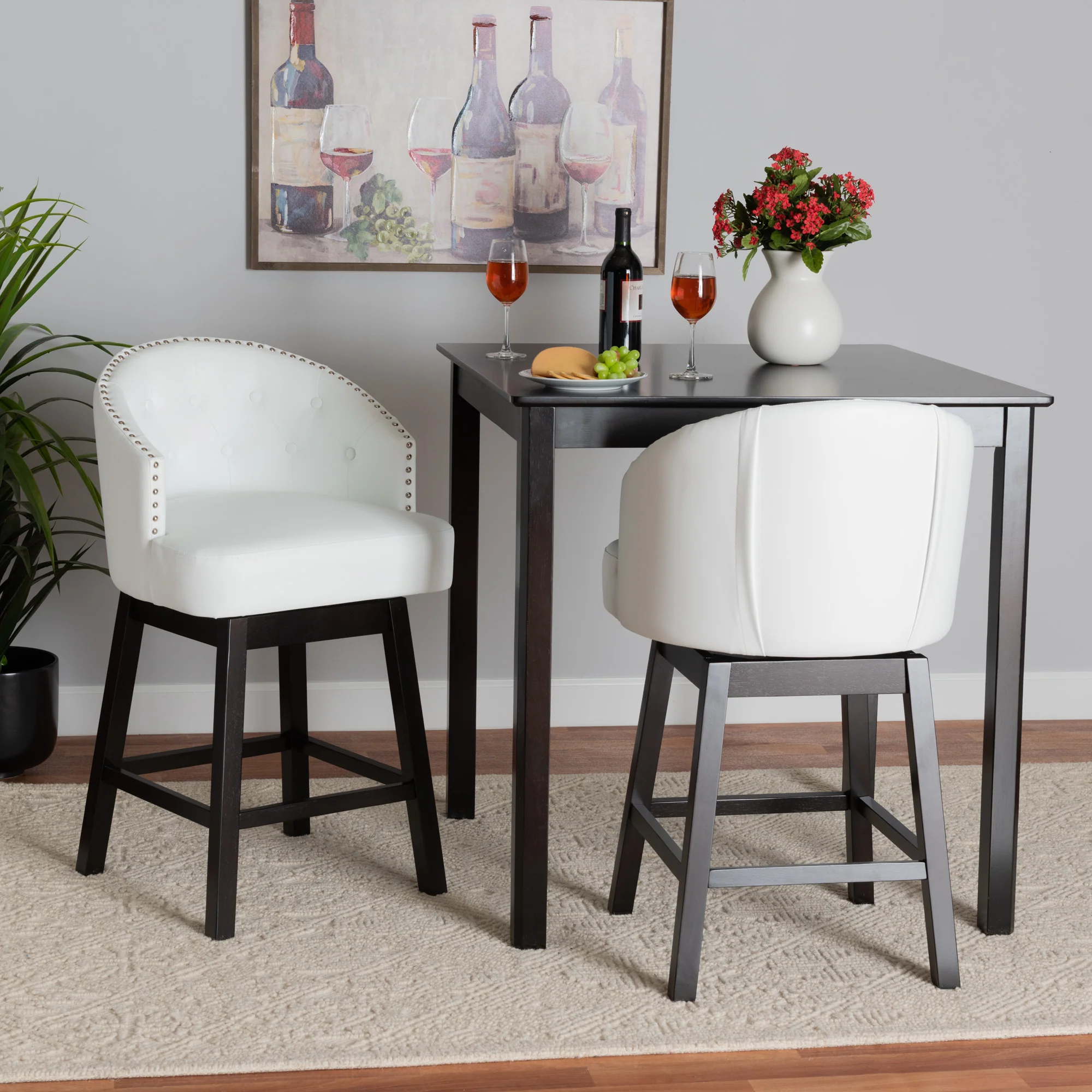 Baxton Studio Theron Mid-Century Transitional Dark Brown Faux Leather and Espresso Brown Finished Wood 2-Piece Swivel Counter Stool Set - Image 10