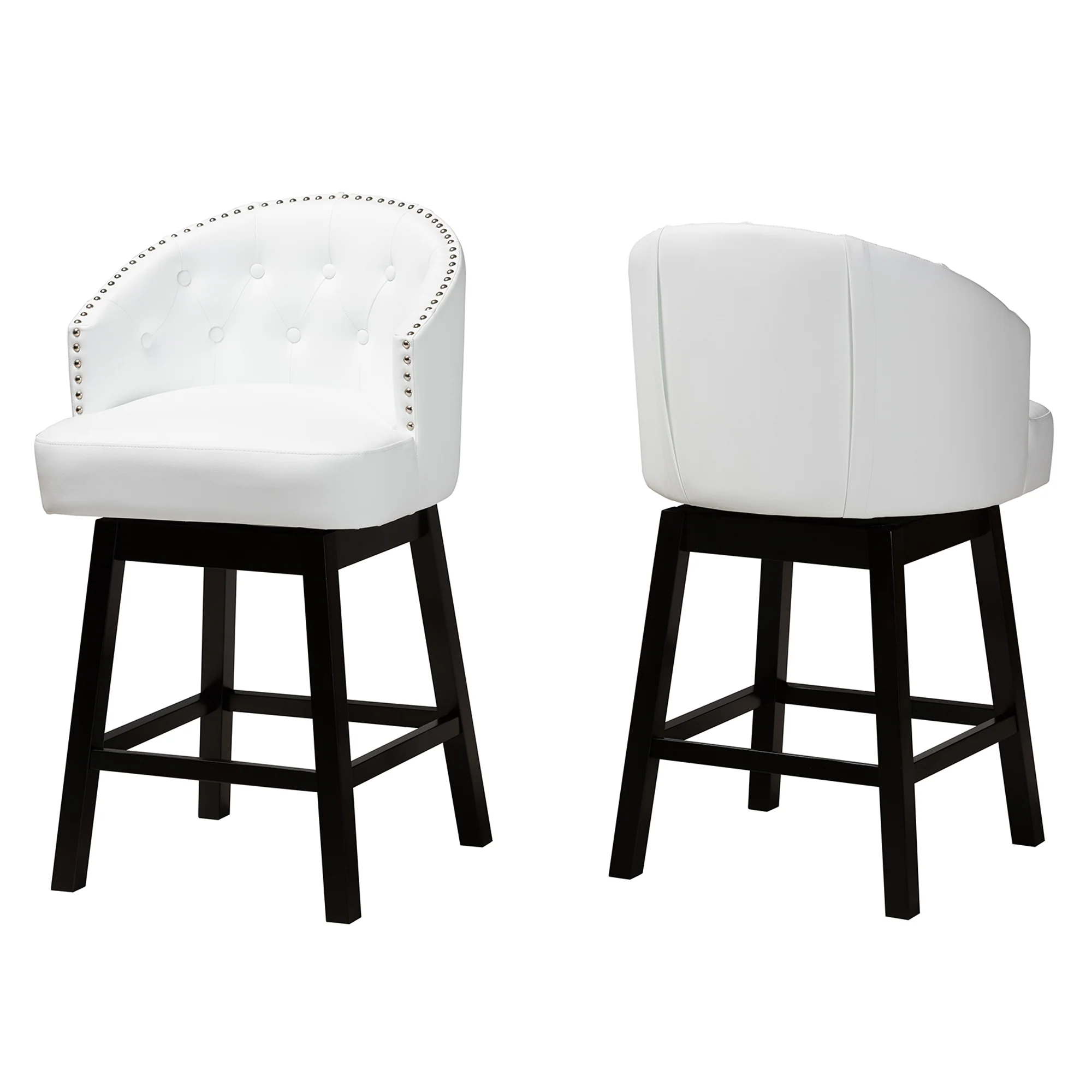 Baxton Studio Theron Mid-Century Transitional Dark Brown Faux Leather and Espresso Brown Finished Wood 2-Piece Swivel Counter Stool Set - Image 11