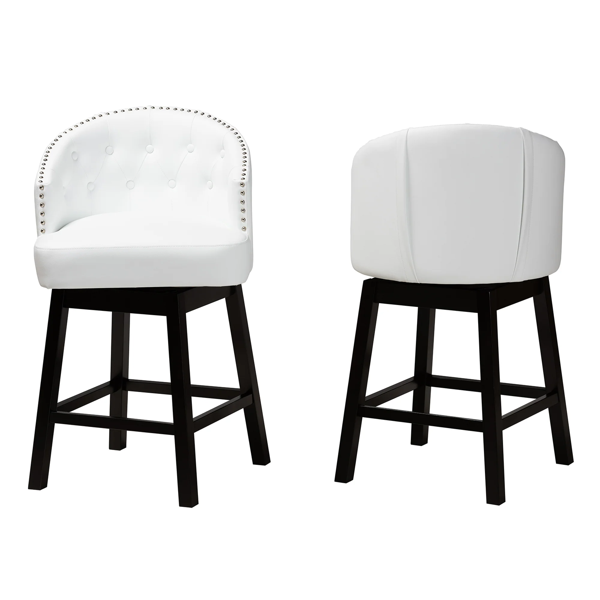 Baxton Studio Theron Mid-Century Transitional Dark Brown Faux Leather and Espresso Brown Finished Wood 2-Piece Swivel Counter Stool Set - Image 12