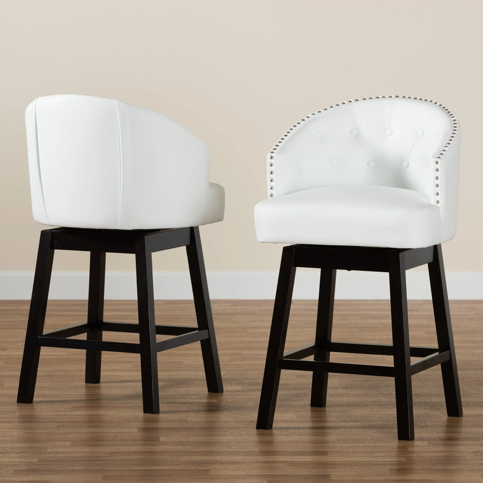 Baxton Studio Theron Mid-Century Transitional Dark Brown Faux Leather and Espresso Brown Finished Wood 2-Piece Swivel Counter Stool Set - Image 18