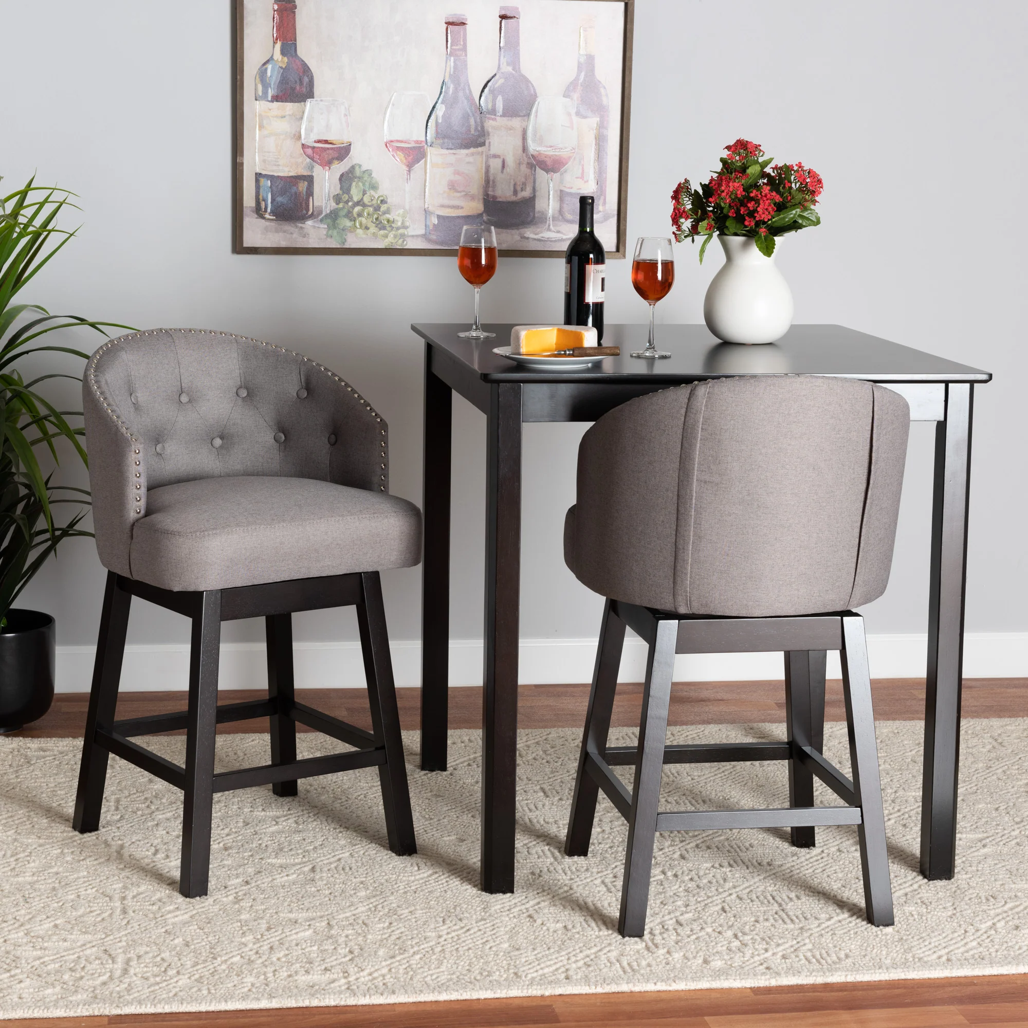 Baxton Studio Theron Mid-Century Transitional Dark Brown Faux Leather and Espresso Brown Finished Wood 2-Piece Swivel Counter Stool Set - Image 19