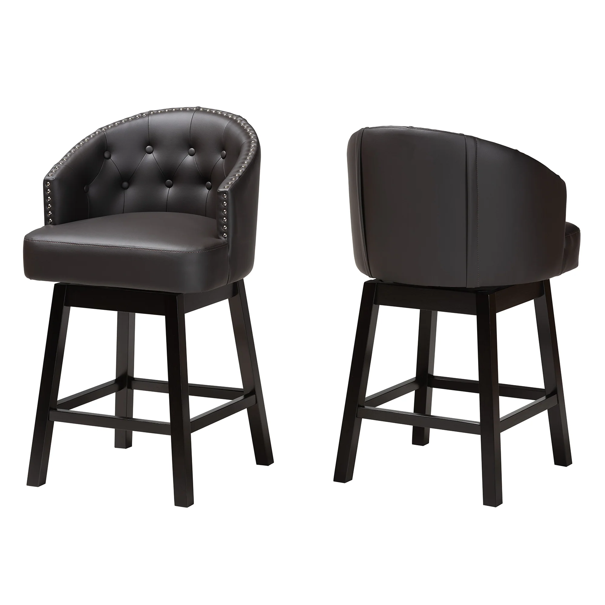 Baxton Studio Theron Mid-Century Transitional Dark Brown Faux Leather and Espresso Brown Finished Wood 2-Piece Swivel Counter Stool Set - Image 2