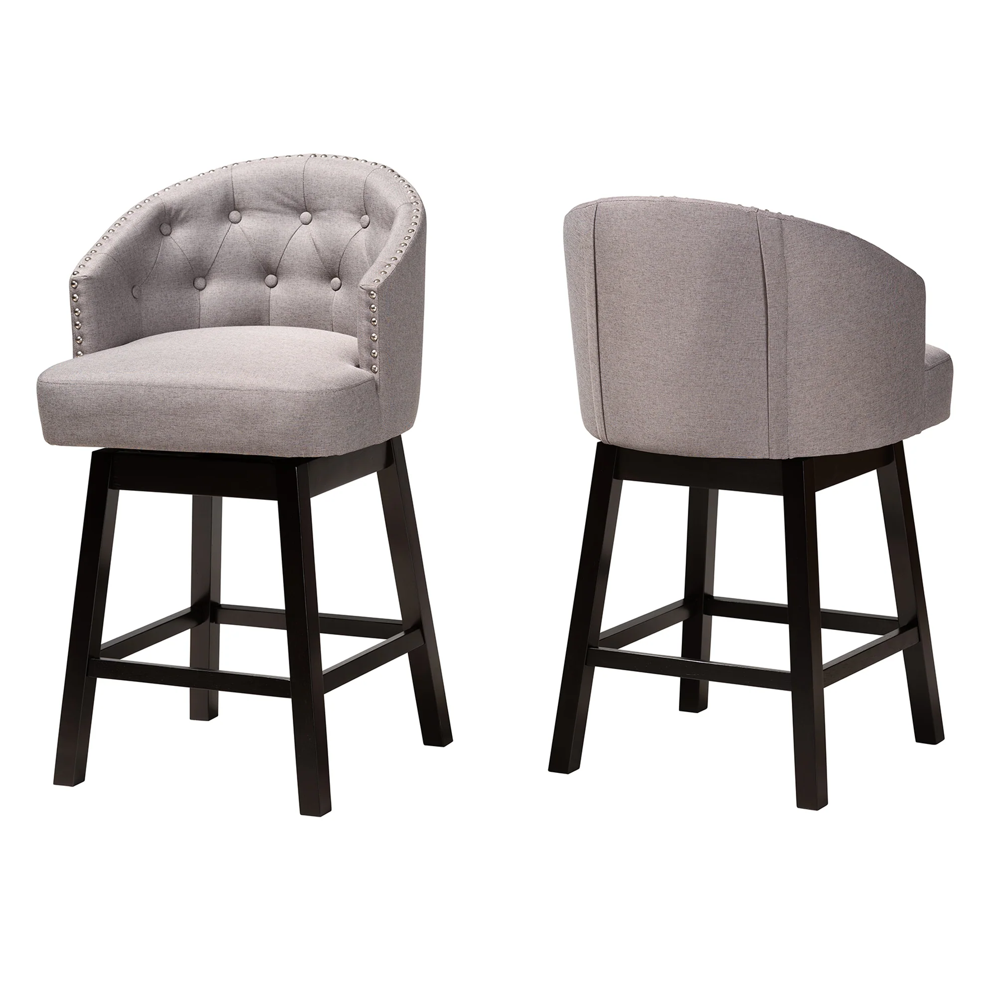 Baxton Studio Theron Mid-Century Transitional Dark Brown Faux Leather and Espresso Brown Finished Wood 2-Piece Swivel Counter Stool Set - Image 20