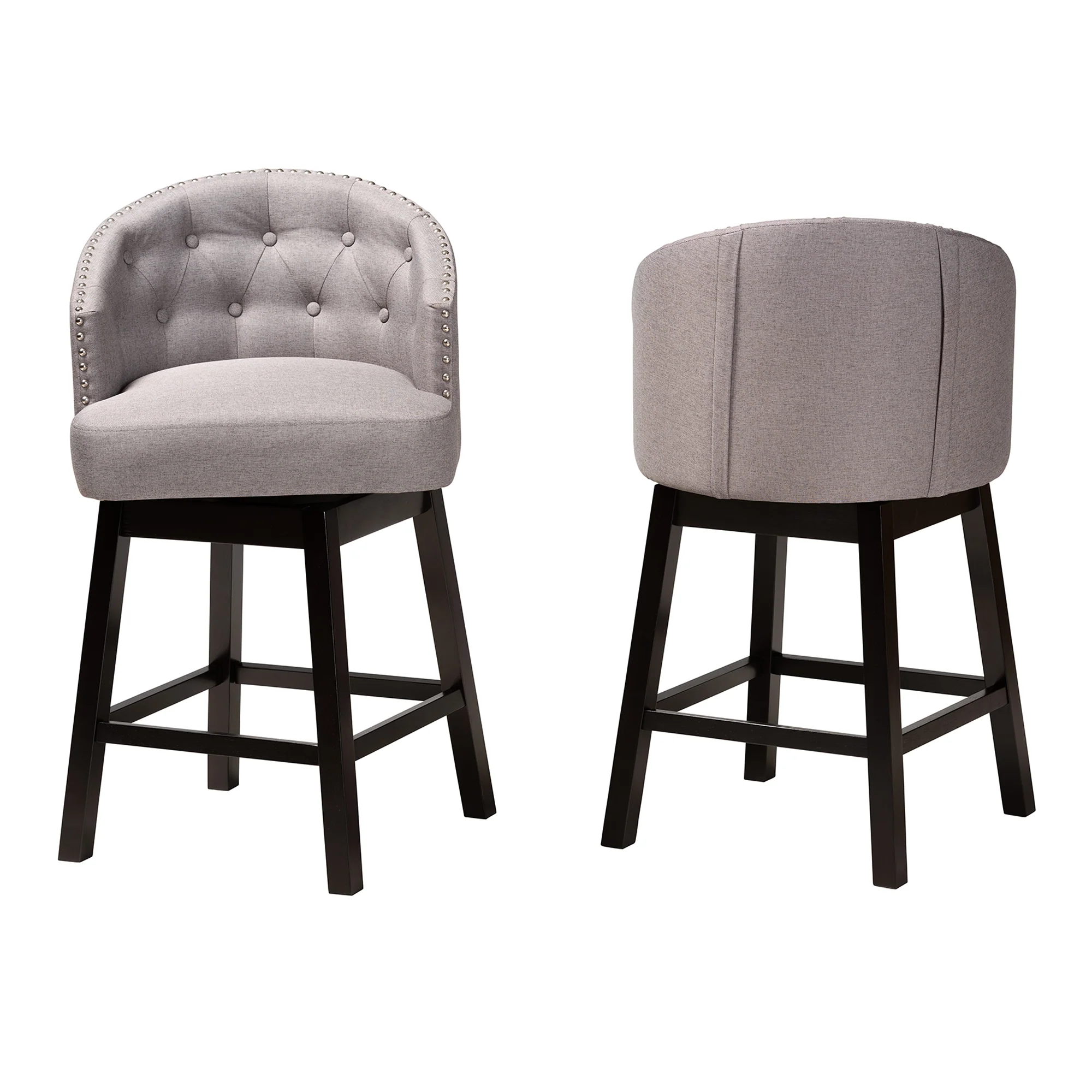 Baxton Studio Theron Mid-Century Transitional Dark Brown Faux Leather and Espresso Brown Finished Wood 2-Piece Swivel Counter Stool Set - Image 21