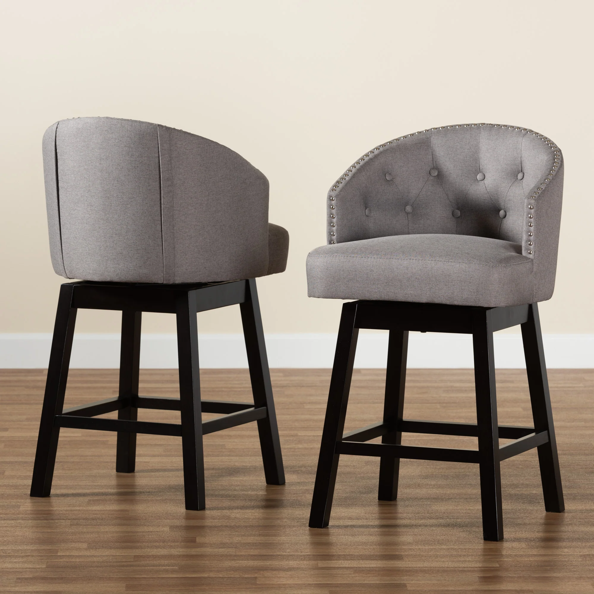 Baxton Studio Theron Mid-Century Transitional Dark Brown Faux Leather and Espresso Brown Finished Wood 2-Piece Swivel Counter Stool Set - Image 27