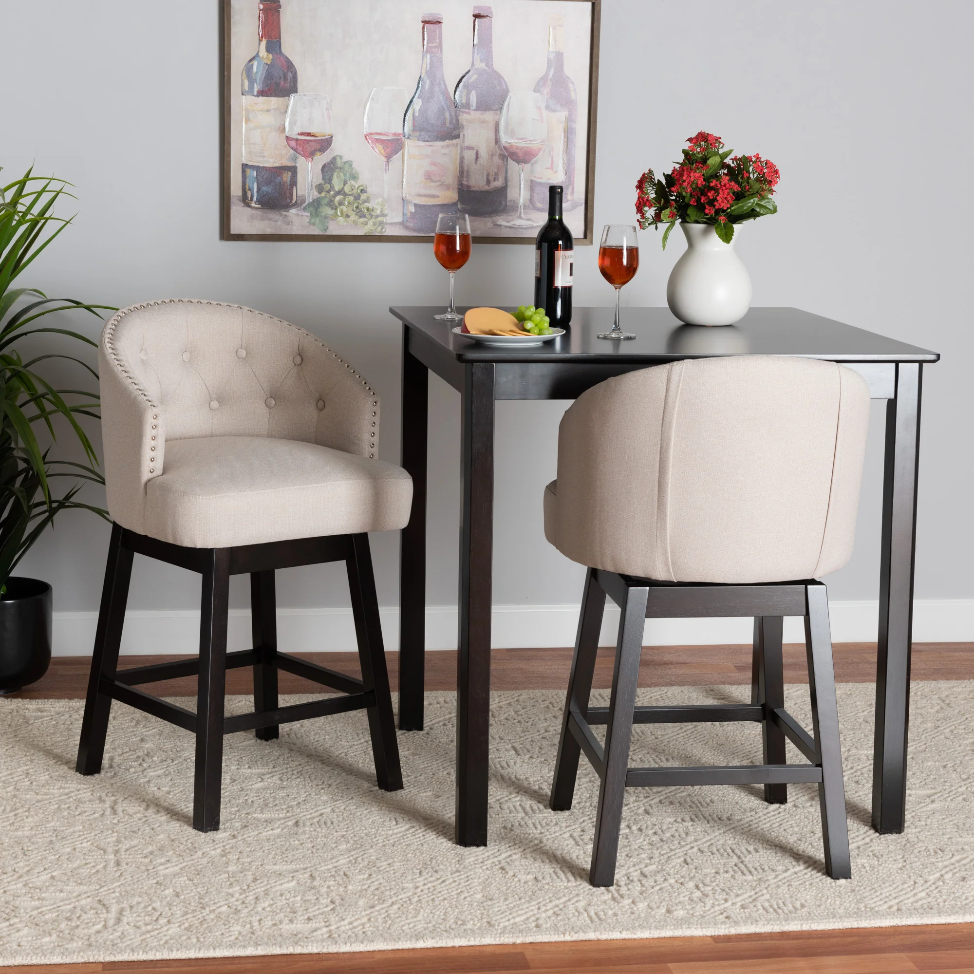 Baxton Studio Theron Mid-Century Transitional Dark Brown Faux Leather and Espresso Brown Finished Wood 2-Piece Swivel Counter Stool Set - Image 28