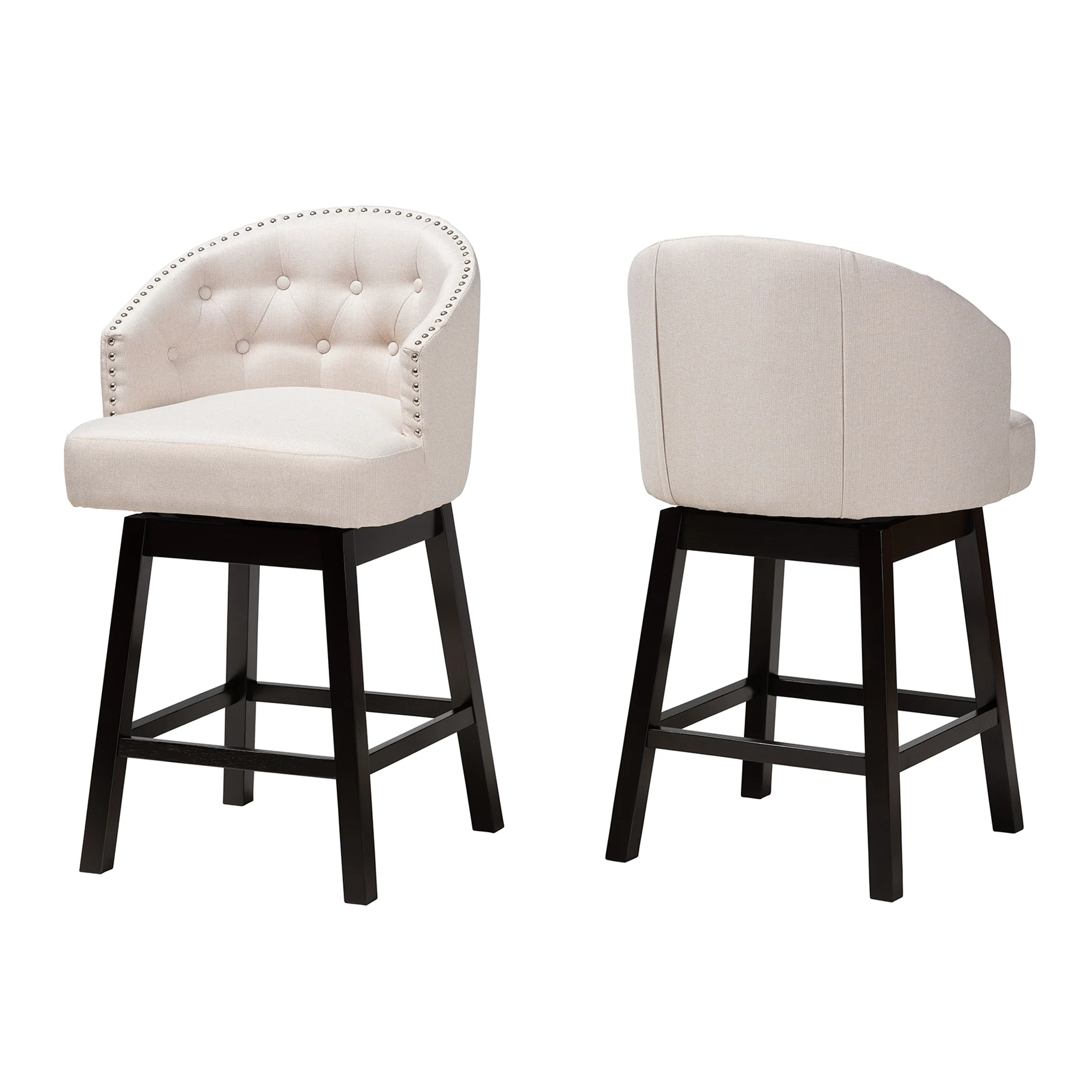 Baxton Studio Theron Mid-Century Transitional Dark Brown Faux Leather and Espresso Brown Finished Wood 2-Piece Swivel Counter Stool Set - Image 29