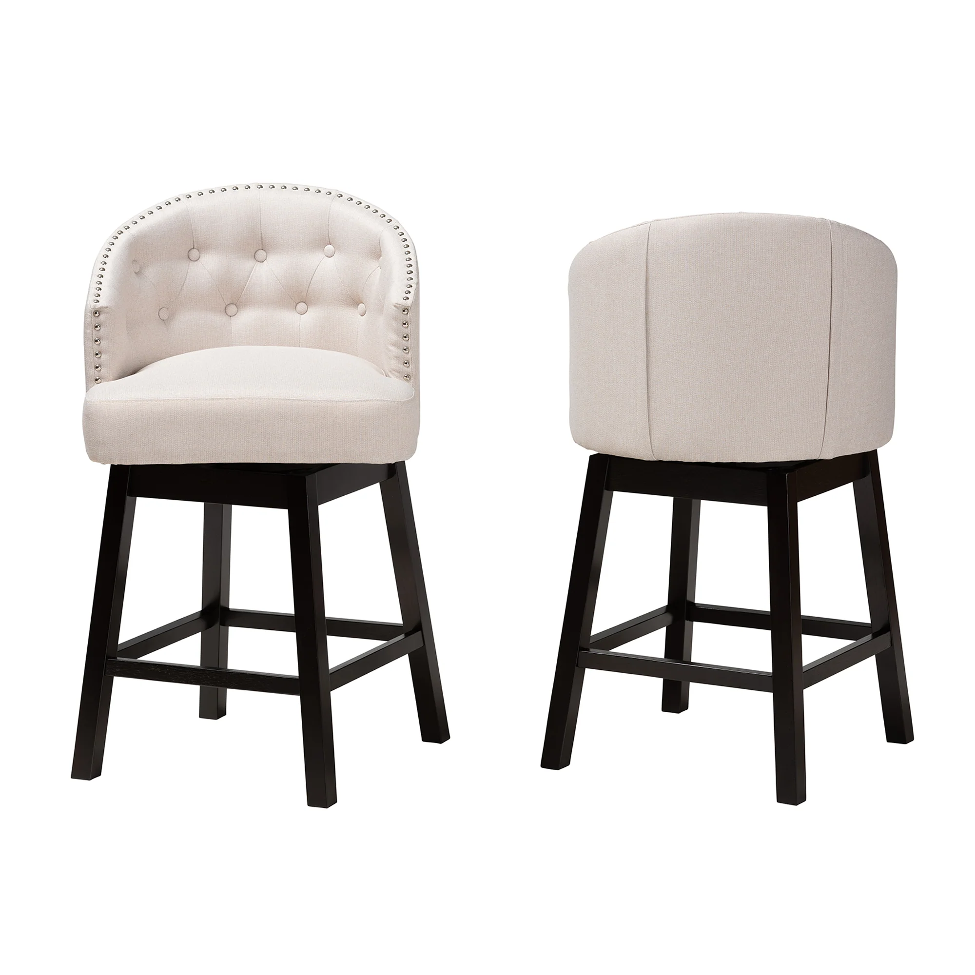 Baxton Studio Theron Mid-Century Transitional Dark Brown Faux Leather and Espresso Brown Finished Wood 2-Piece Swivel Counter Stool Set - Image 30
