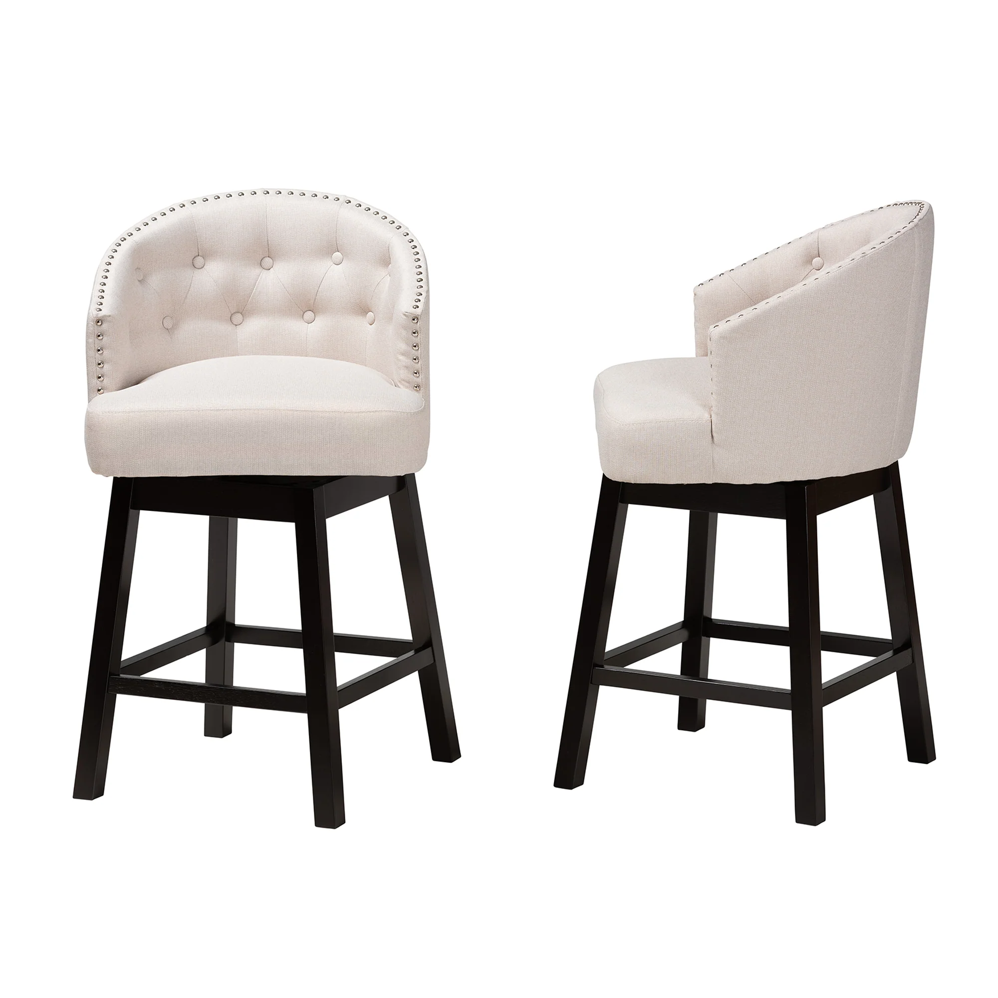 Baxton Studio Theron Mid-Century Transitional Dark Brown Faux Leather and Espresso Brown Finished Wood 2-Piece Swivel Counter Stool Set - Image 31