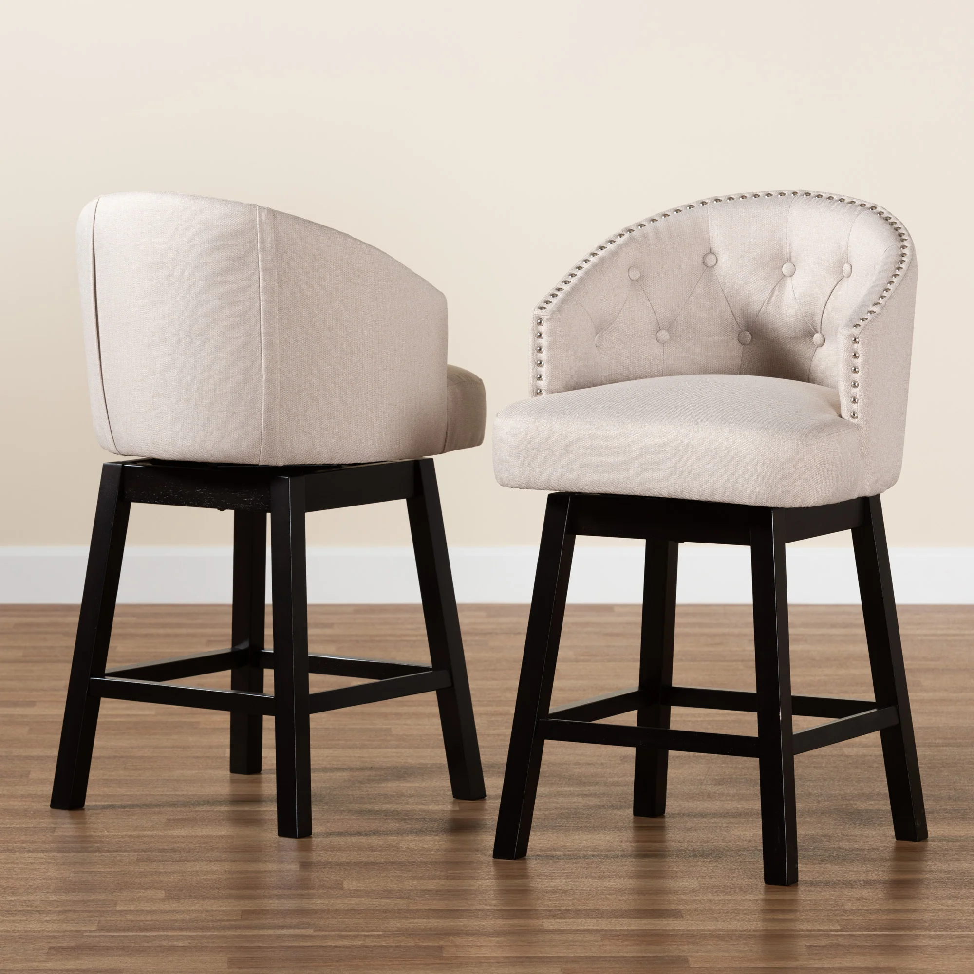 Baxton Studio Theron Mid-Century Transitional Dark Brown Faux Leather and Espresso Brown Finished Wood 2-Piece Swivel Counter Stool Set - Image 36