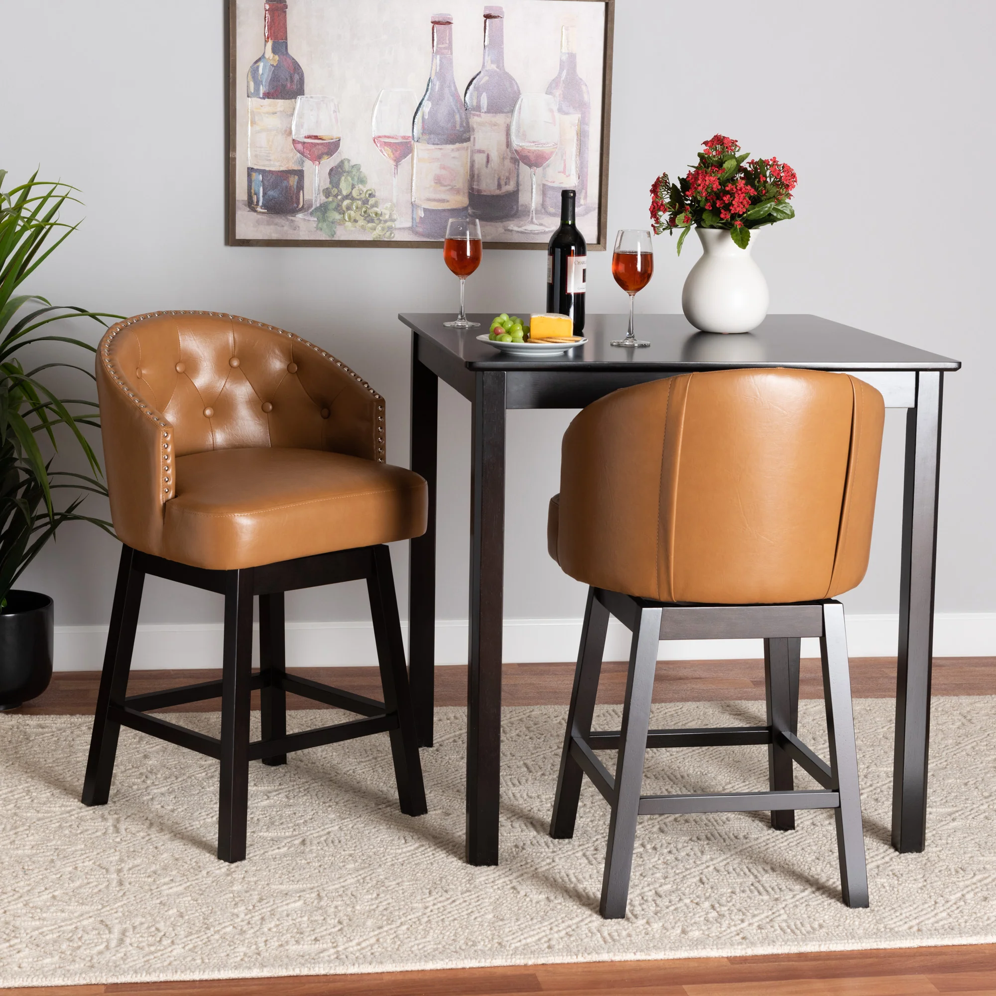 Baxton Studio Theron Mid-Century Transitional Dark Brown Faux Leather and Espresso Brown Finished Wood 2-Piece Swivel Counter Stool Set - Image 37
