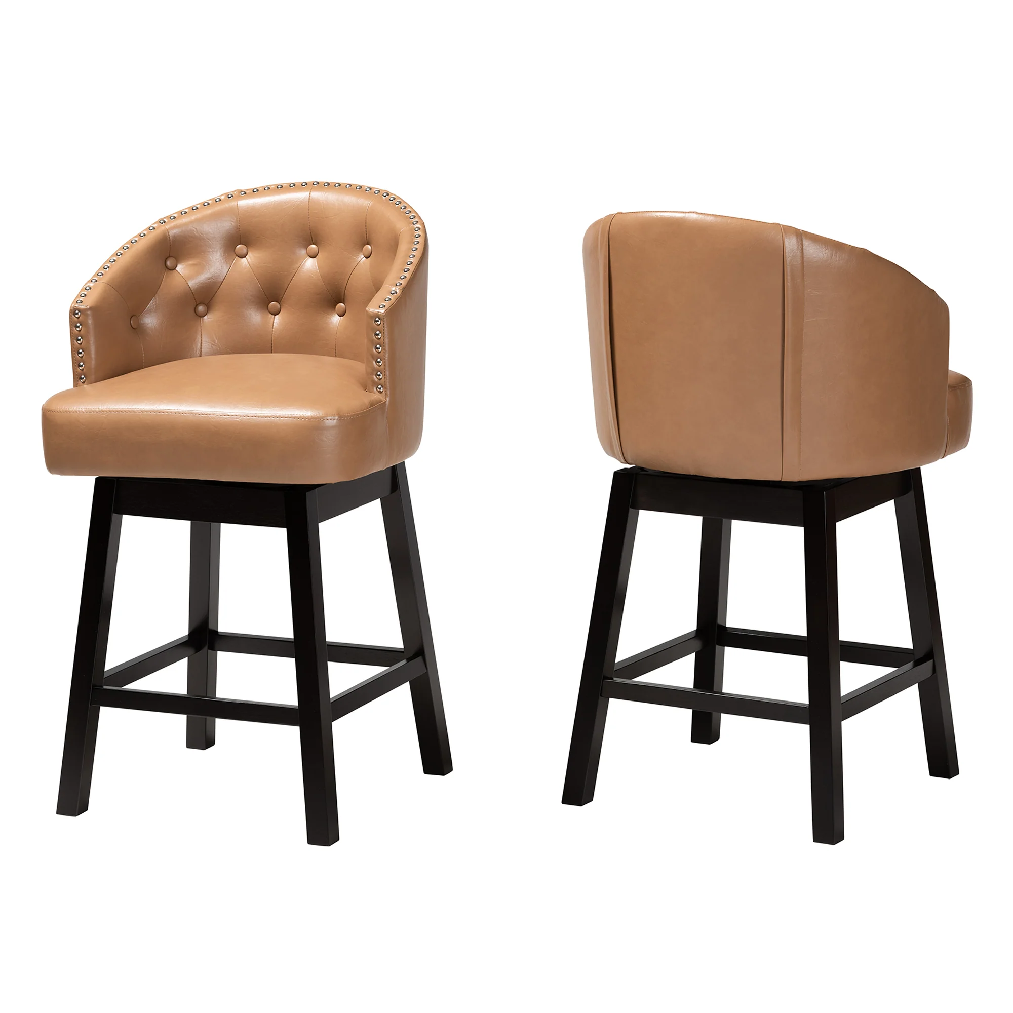 Baxton Studio Theron Mid-Century Transitional Dark Brown Faux Leather and Espresso Brown Finished Wood 2-Piece Swivel Counter Stool Set - Image 38